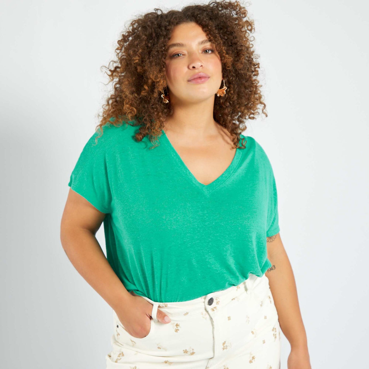T-shirt encolure V Vert