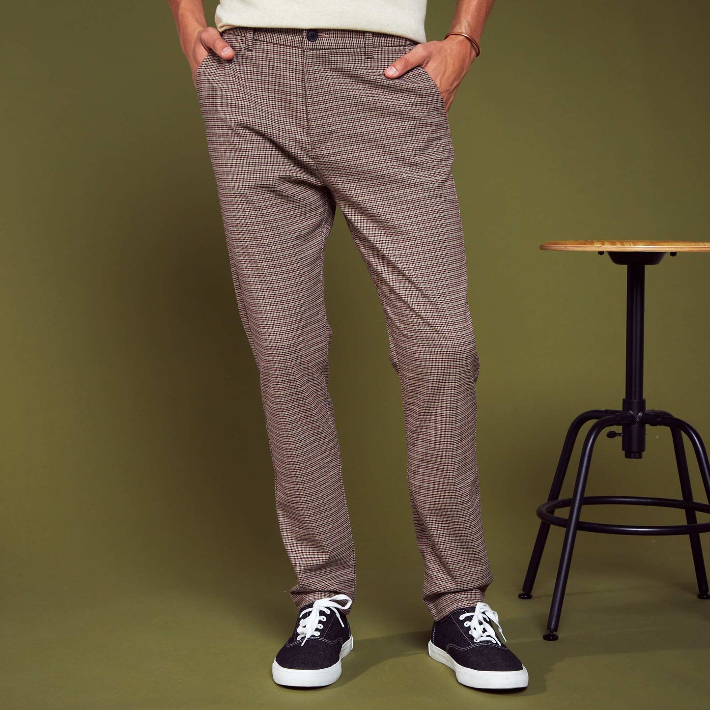 Pantalon chino carreaux Beige
