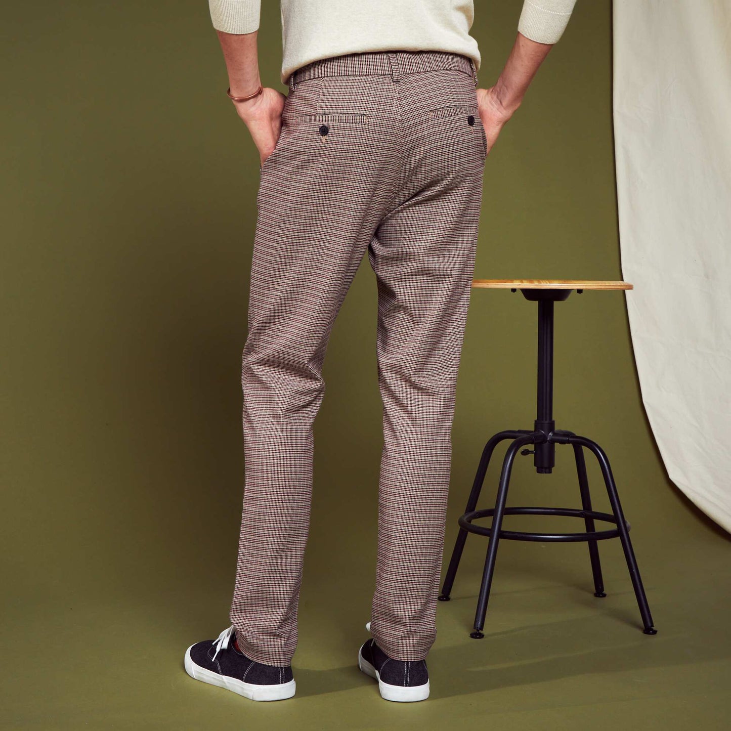 Pantalon chino carreaux Beige