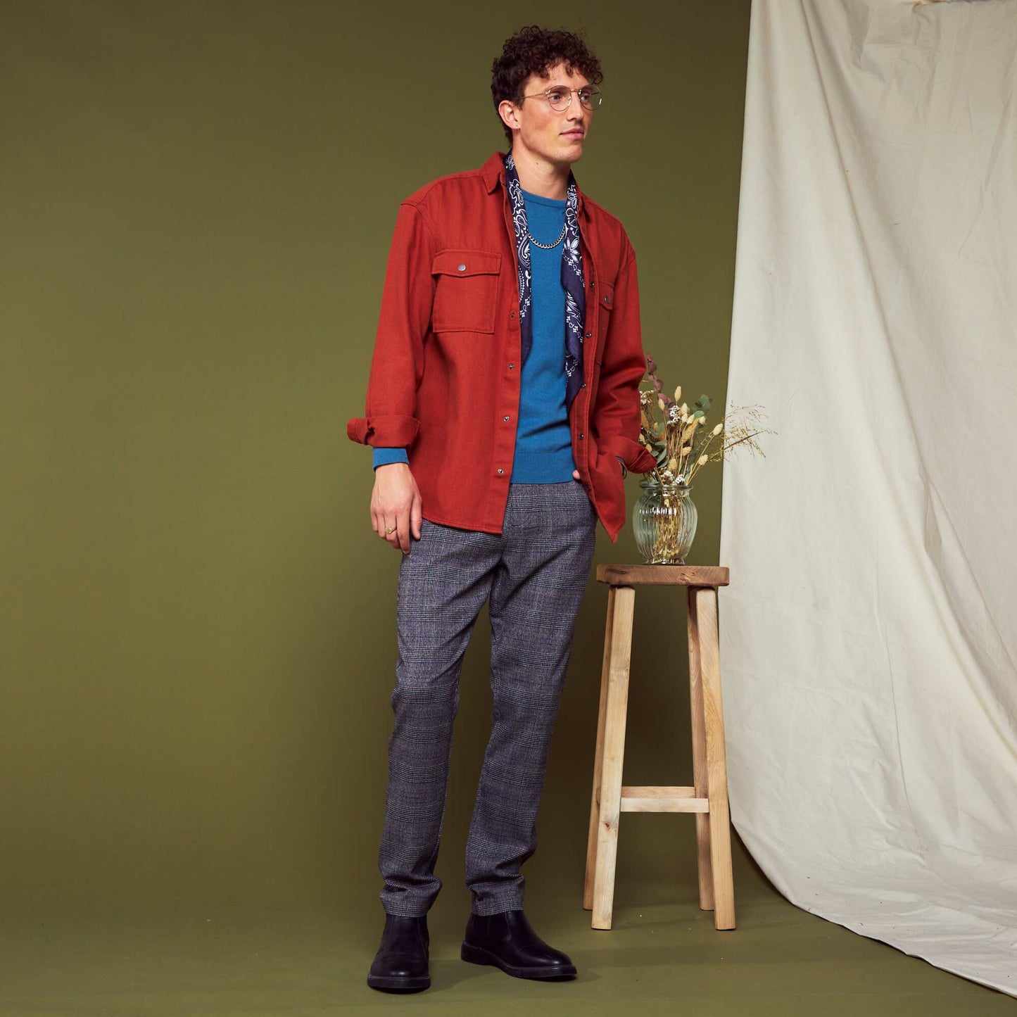 Pantalon chino carreaux Gris