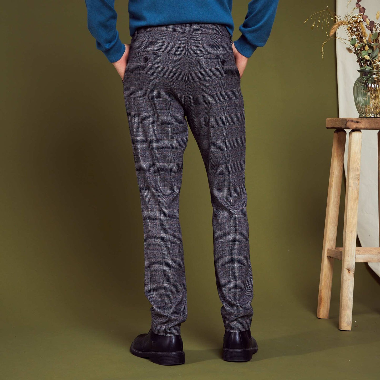 Pantalon chino carreaux Gris