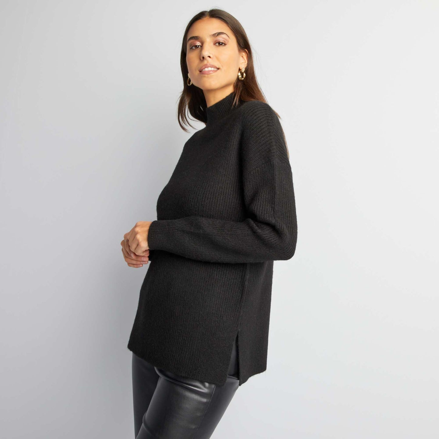 Pull en maille col montant noir