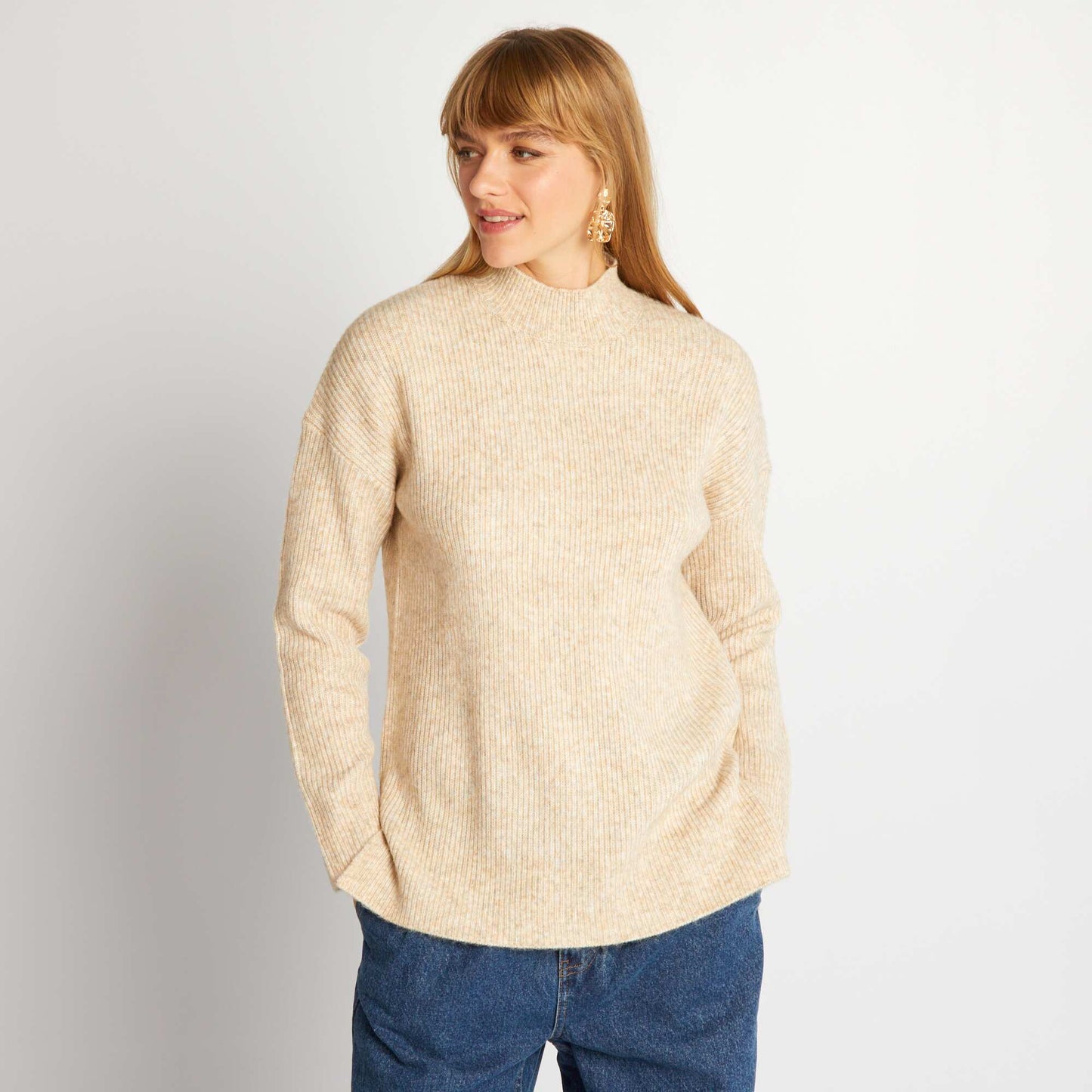 Pull en maille col montant Beige
