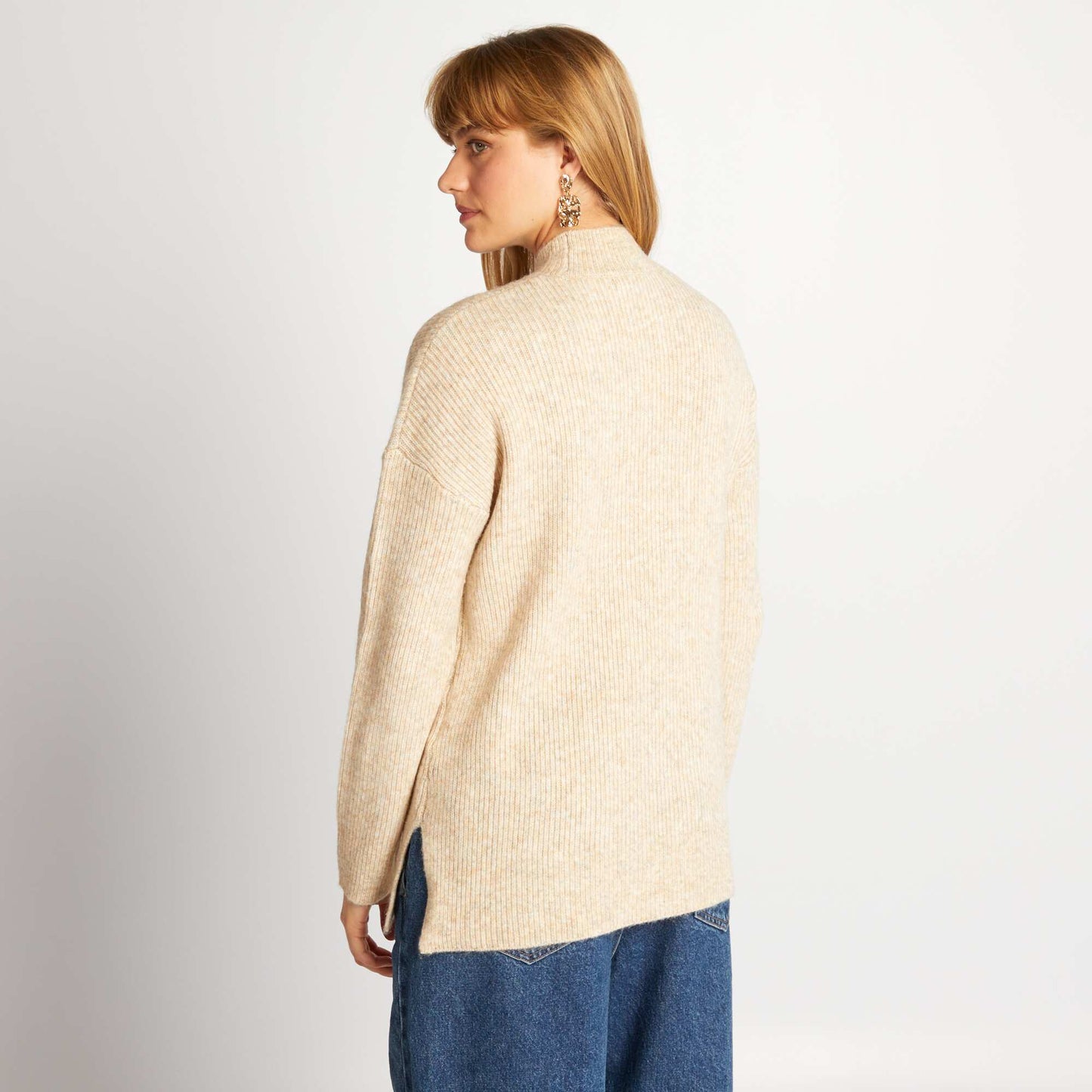 Pull en maille col montant Beige