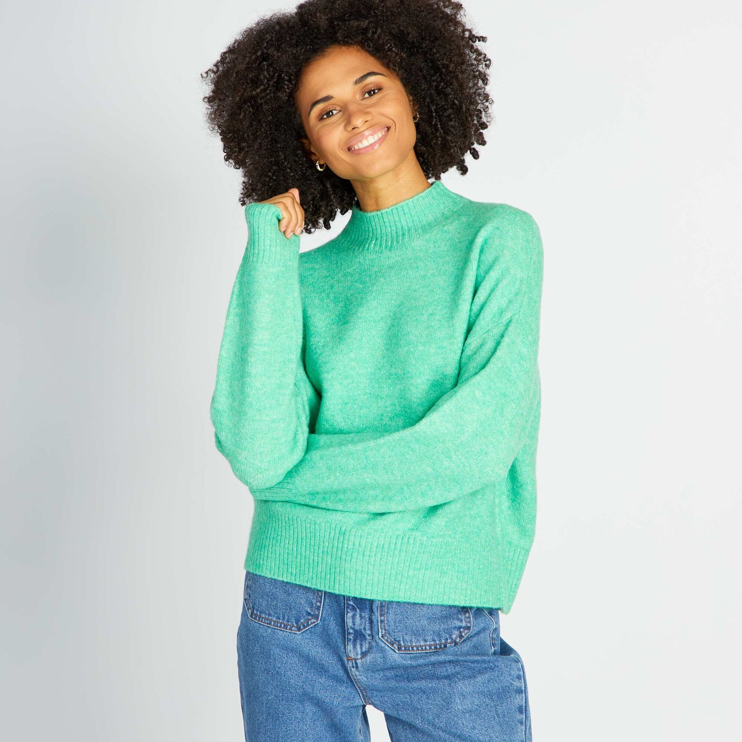 Pull en maille col montant Vert