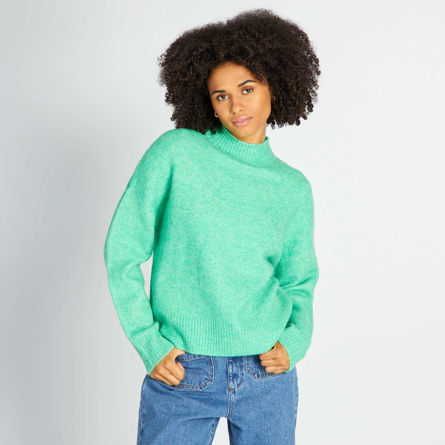 Pull en maille col montant Vert