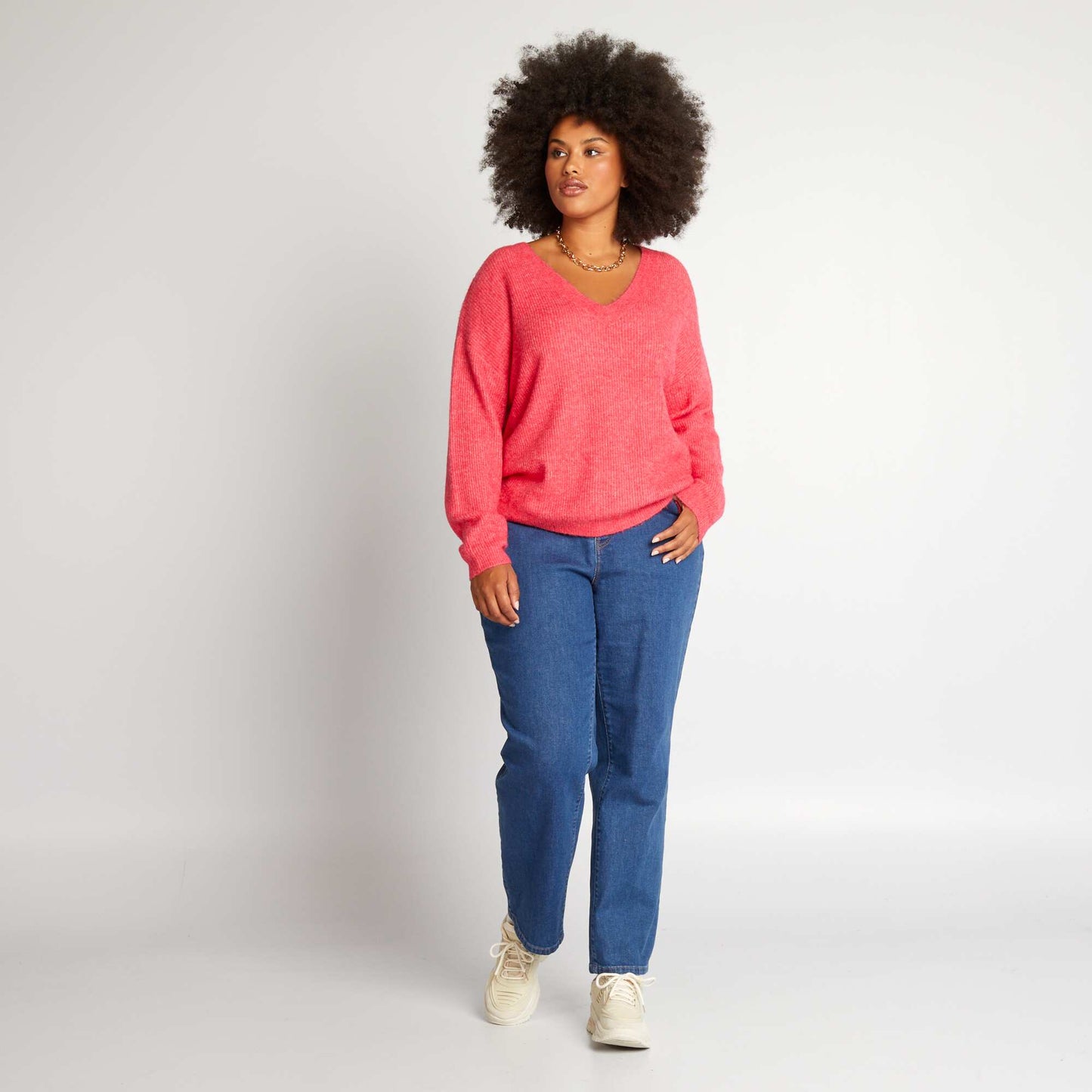 Pull en maille encolure V Rose