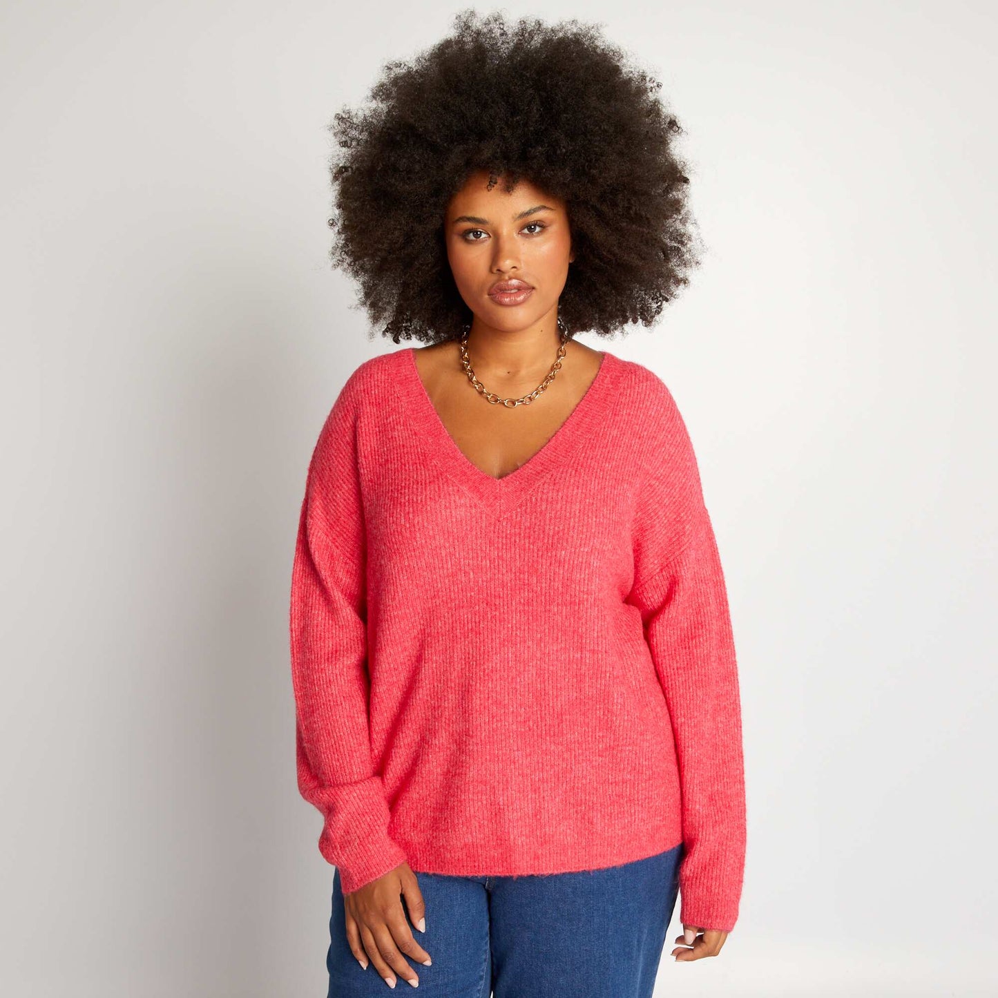 Pull en maille encolure V Rose