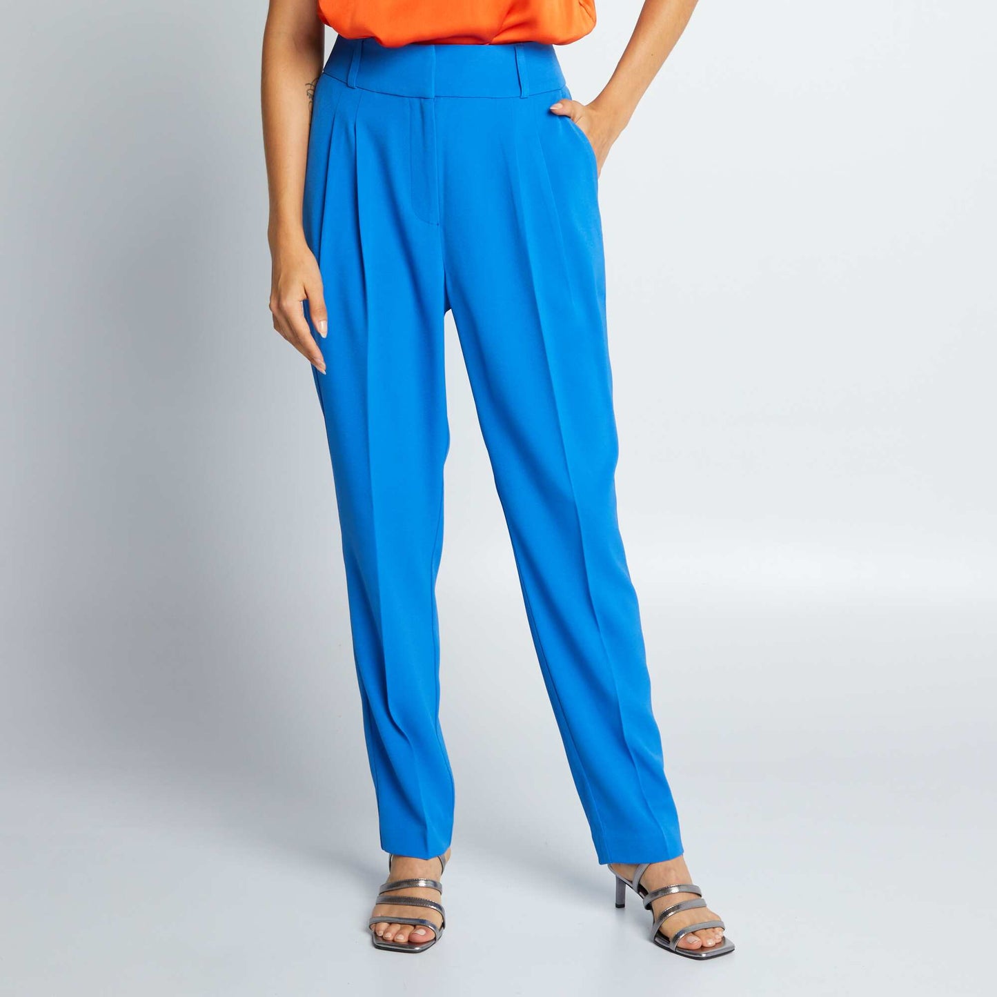 Pantalon cigarette taille haute Bleu