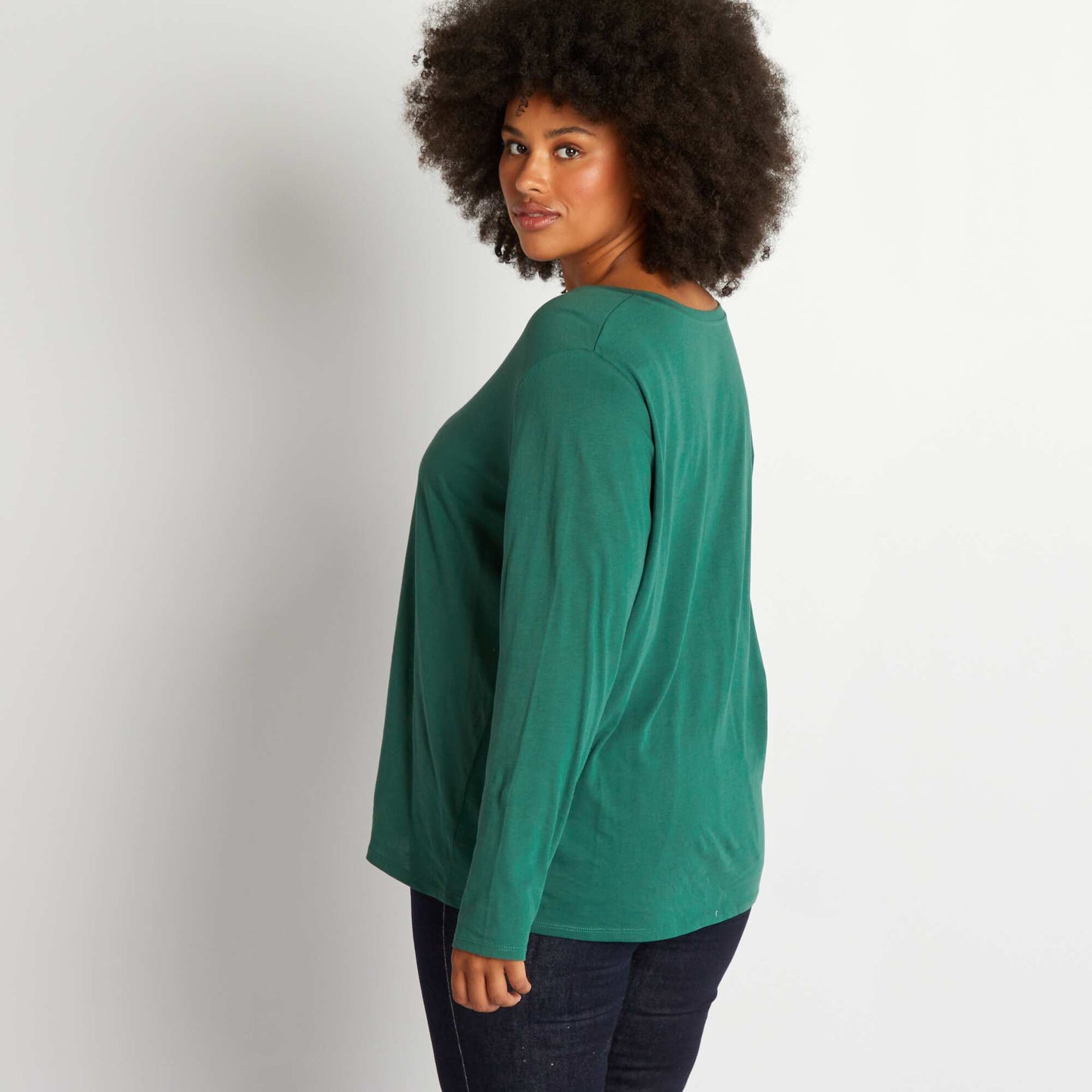 Tee-shirt basique manches longues et col V Vert
