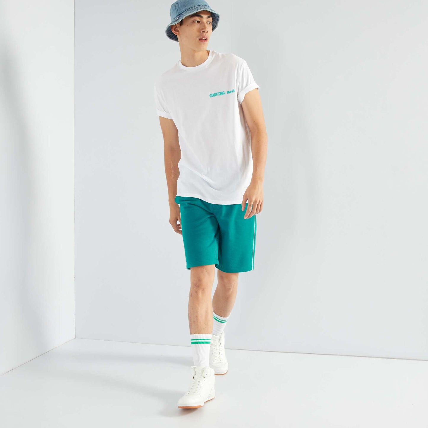 Short en molleton uni Bleu canard