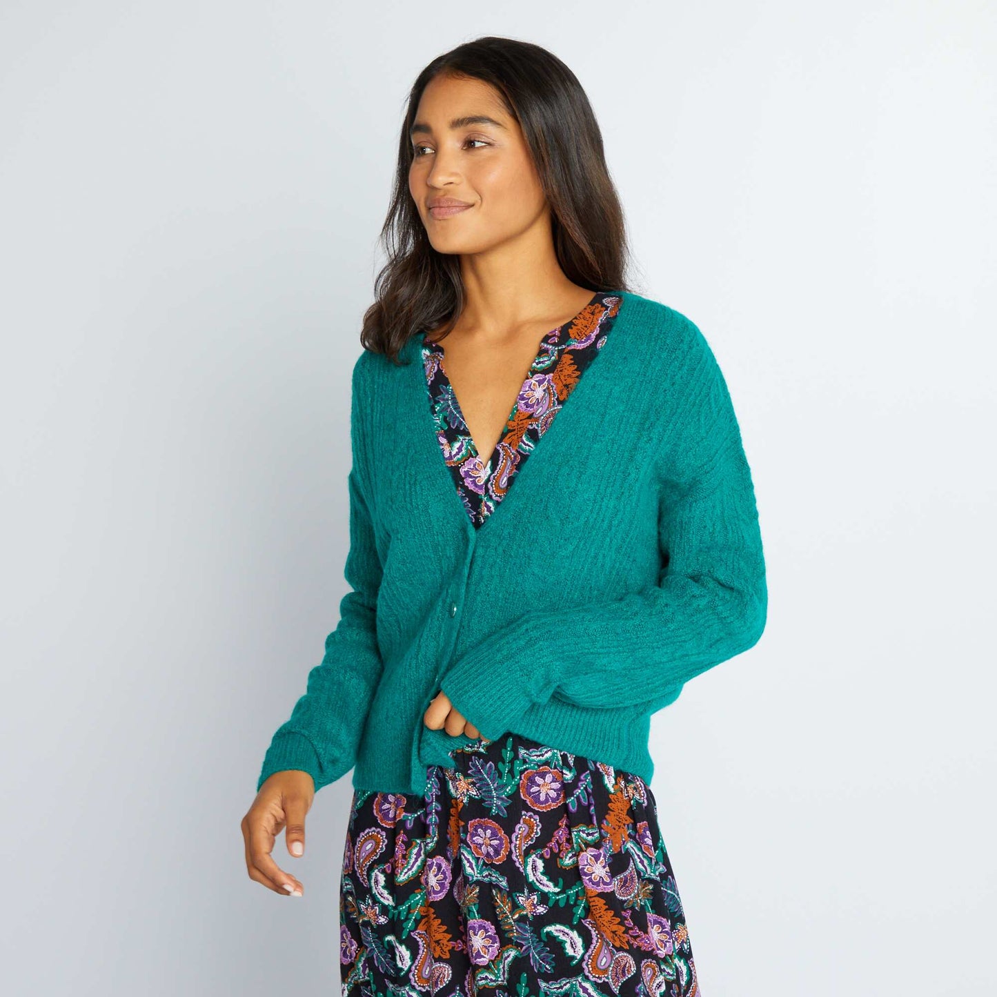 Gilet boutonn en maille ajour e Vert