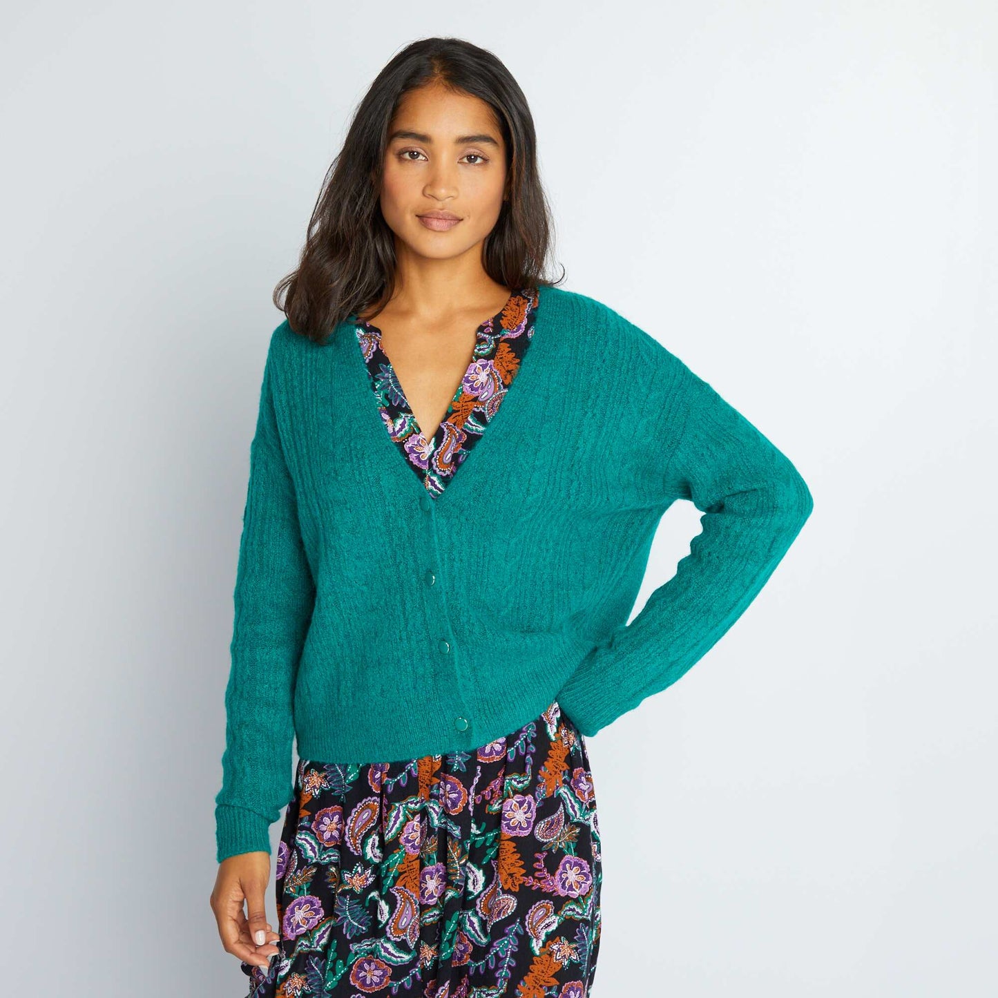 Gilet boutonn en maille ajour e Vert