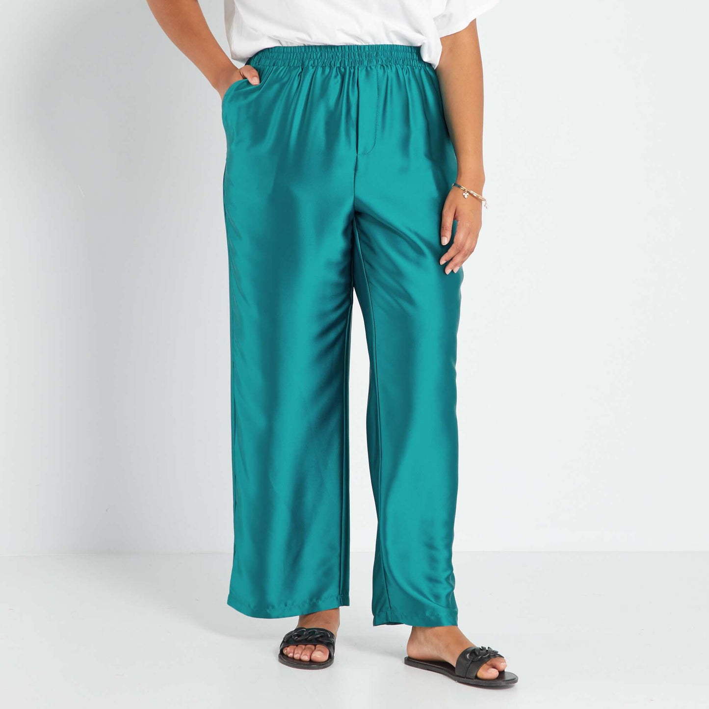 Pantalon large satin Bleu