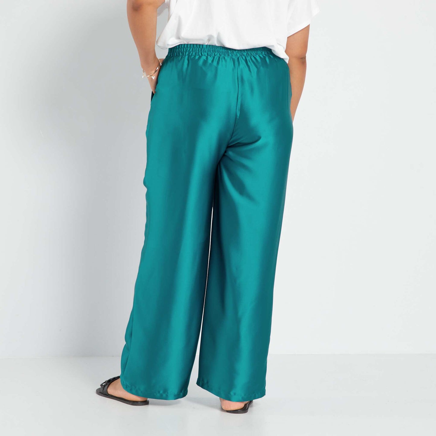 Pantalon large satin Bleu
