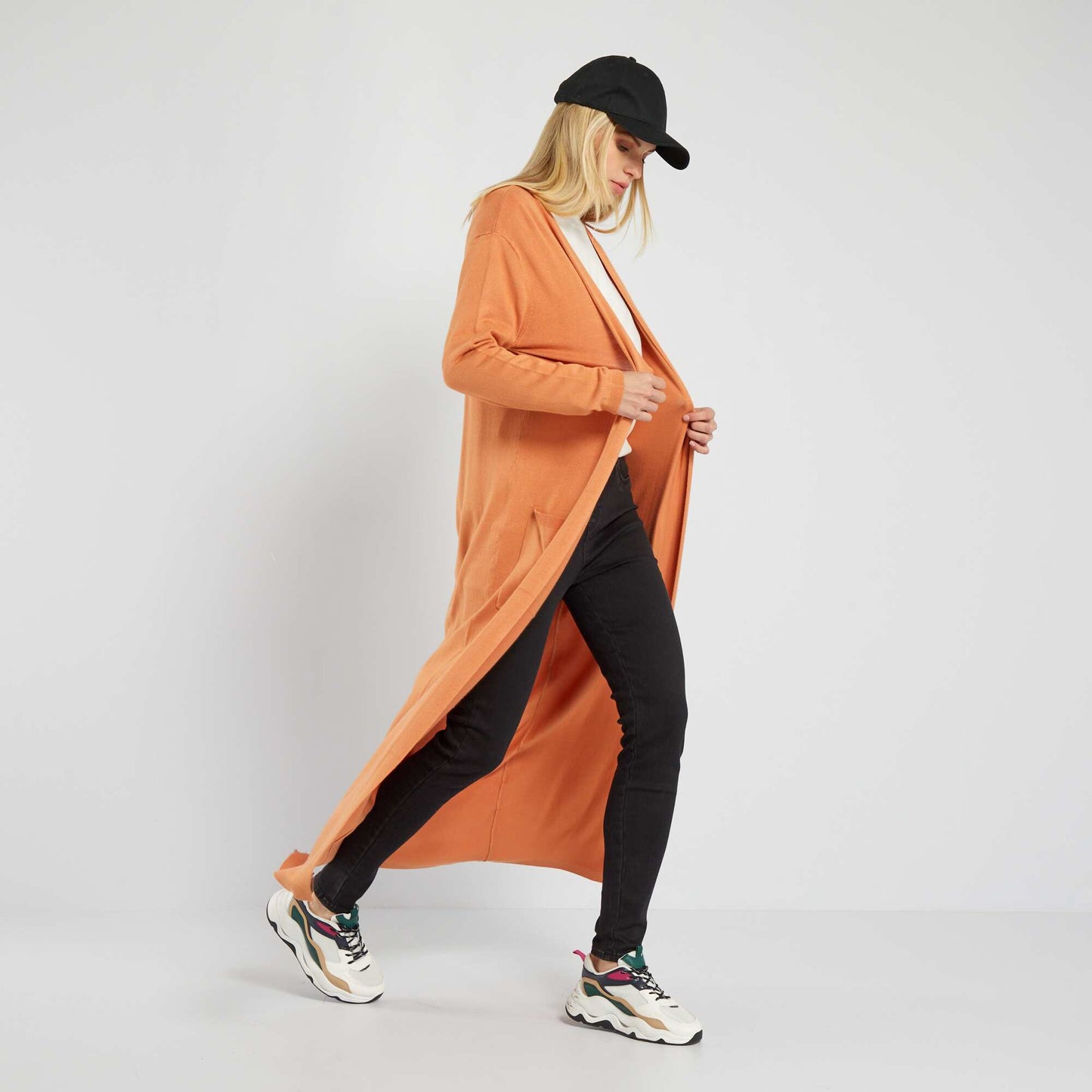 Gilet ouvert long en viscose fluide Camel