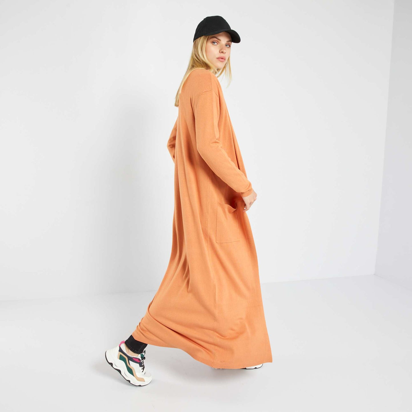 Gilet ouvert long en viscose fluide Camel