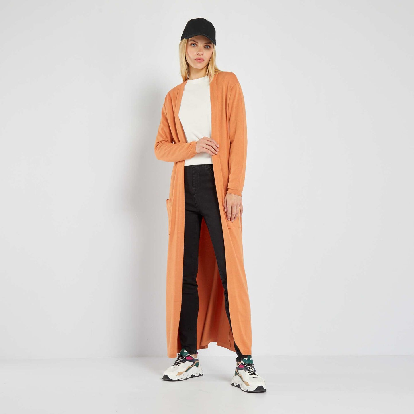 Gilet ouvert long en viscose fluide Camel