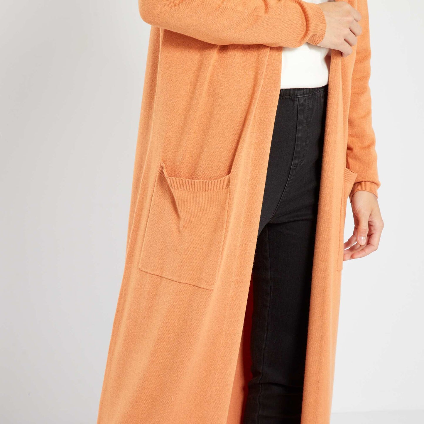 Gilet ouvert long en viscose fluide Camel