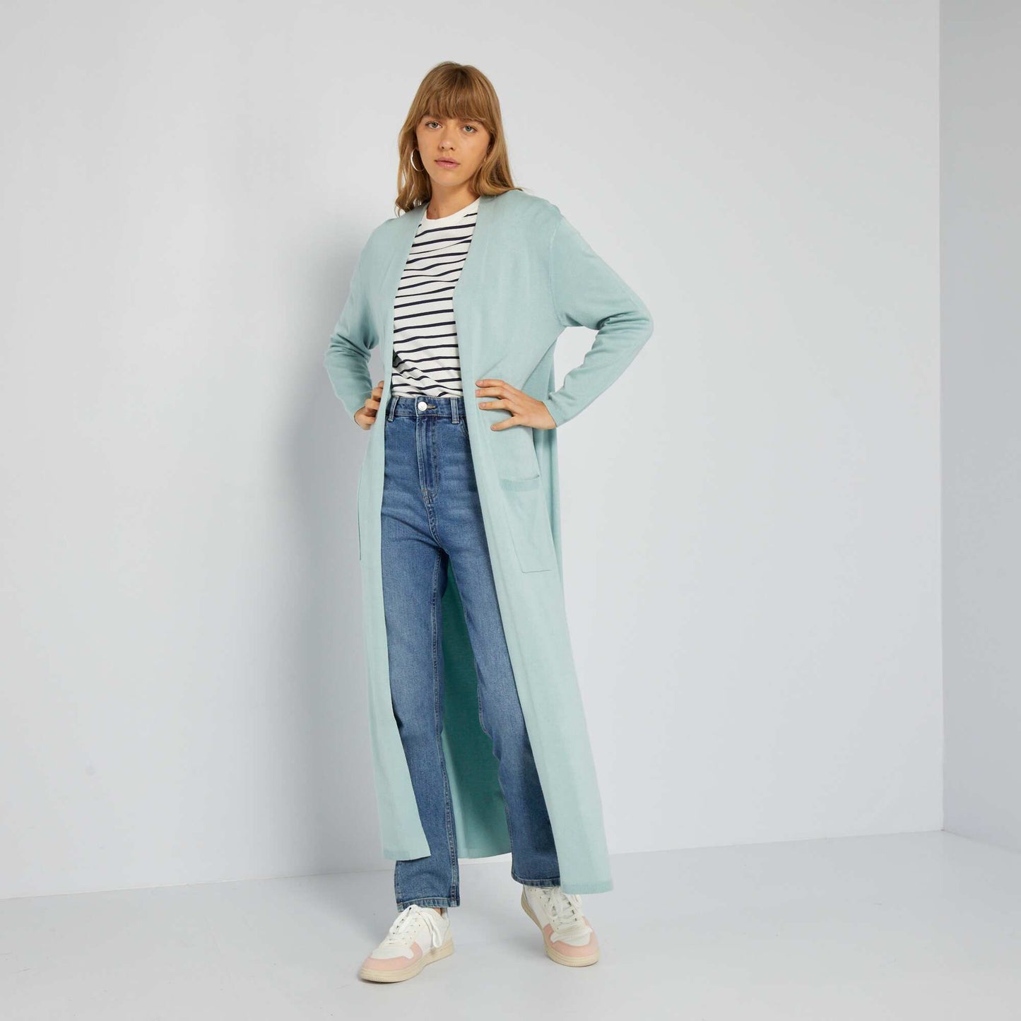 Gilet ouvert long en viscose fluide Bleu vert
