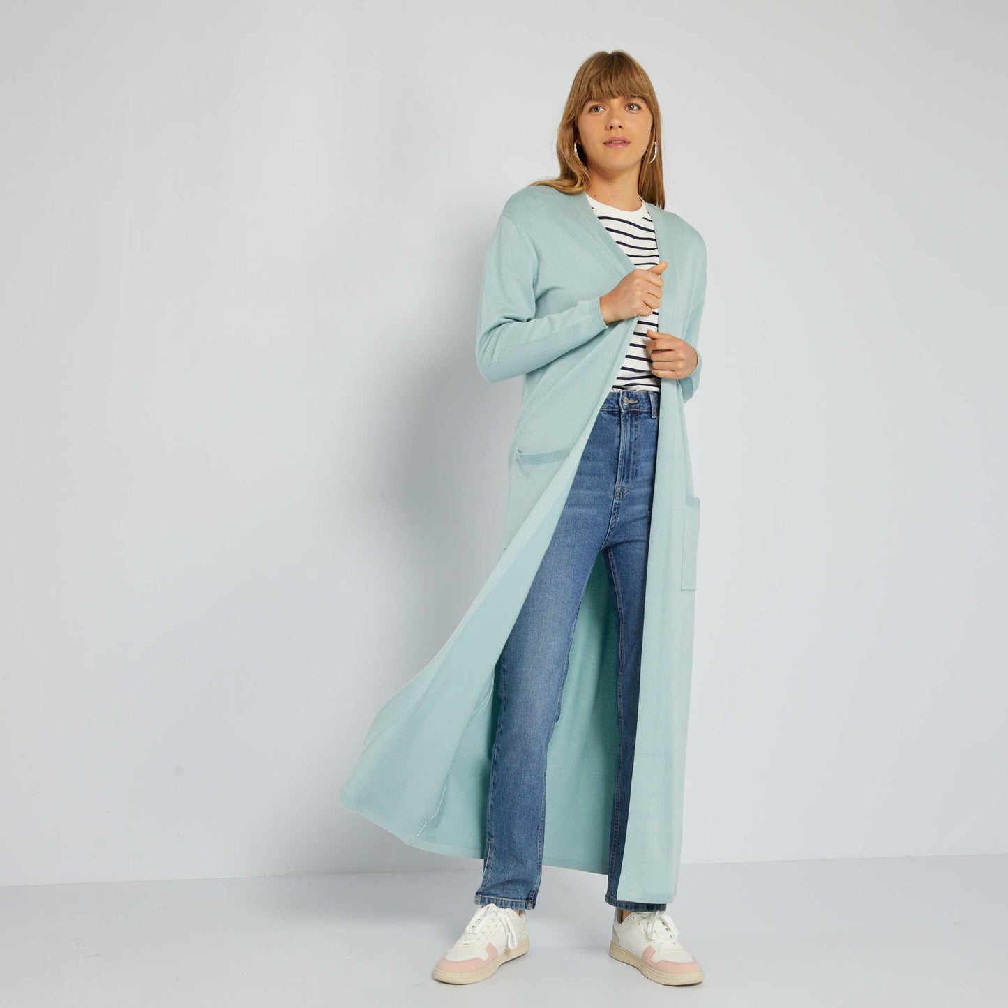 Gilet ouvert long en viscose fluide Bleu vert