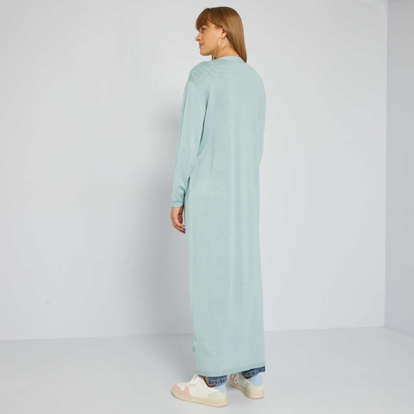 Gilet ouvert long en viscose fluide Bleu vert