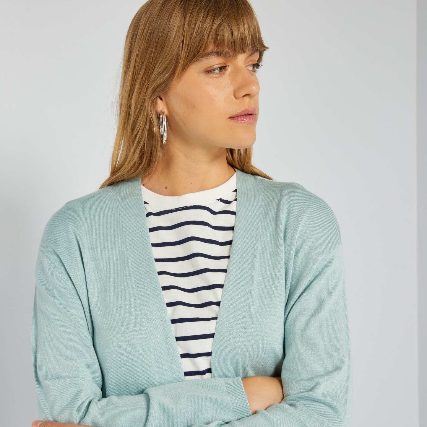 Gilet ouvert long en viscose fluide Bleu vert