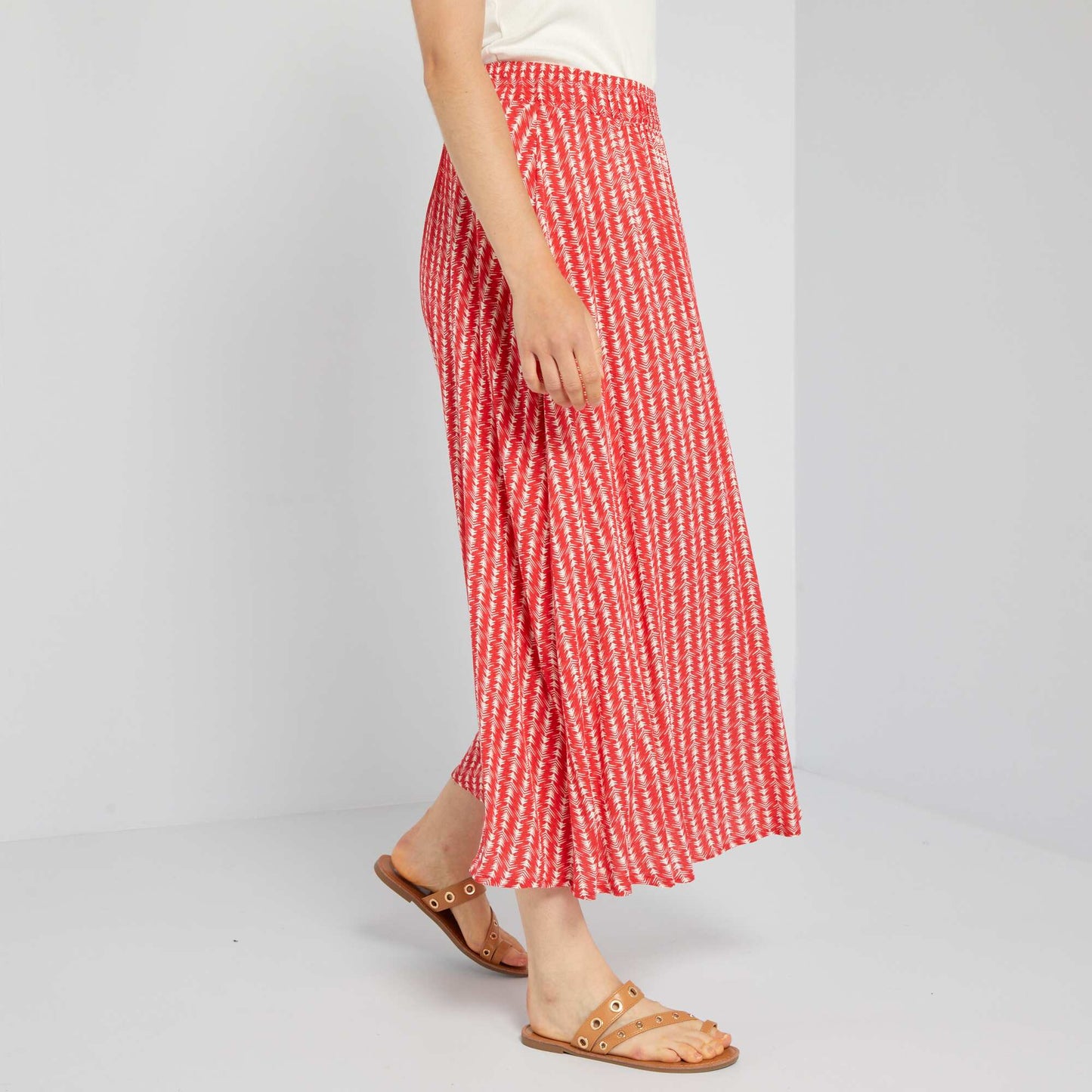 Jupe longue en tissu gaufr e Rouge