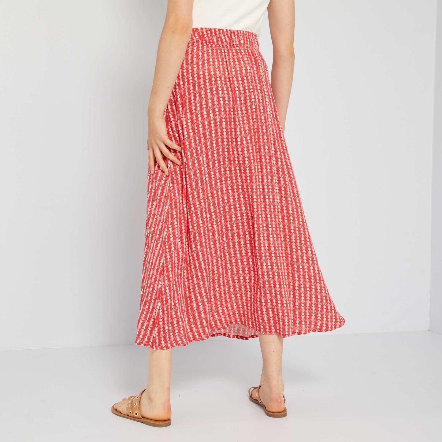 Jupe longue en tissu gaufr e Rouge