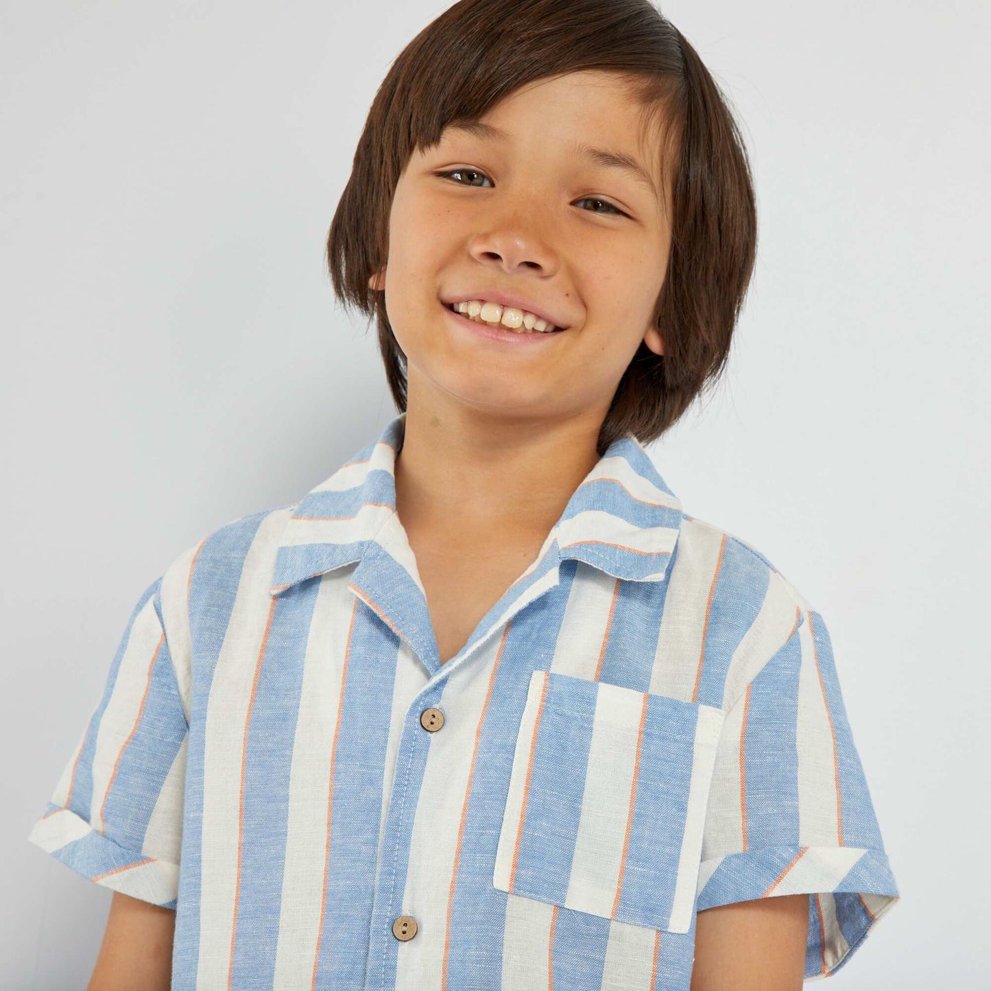 Chemise en lin manches courtes Bleu/blanc
