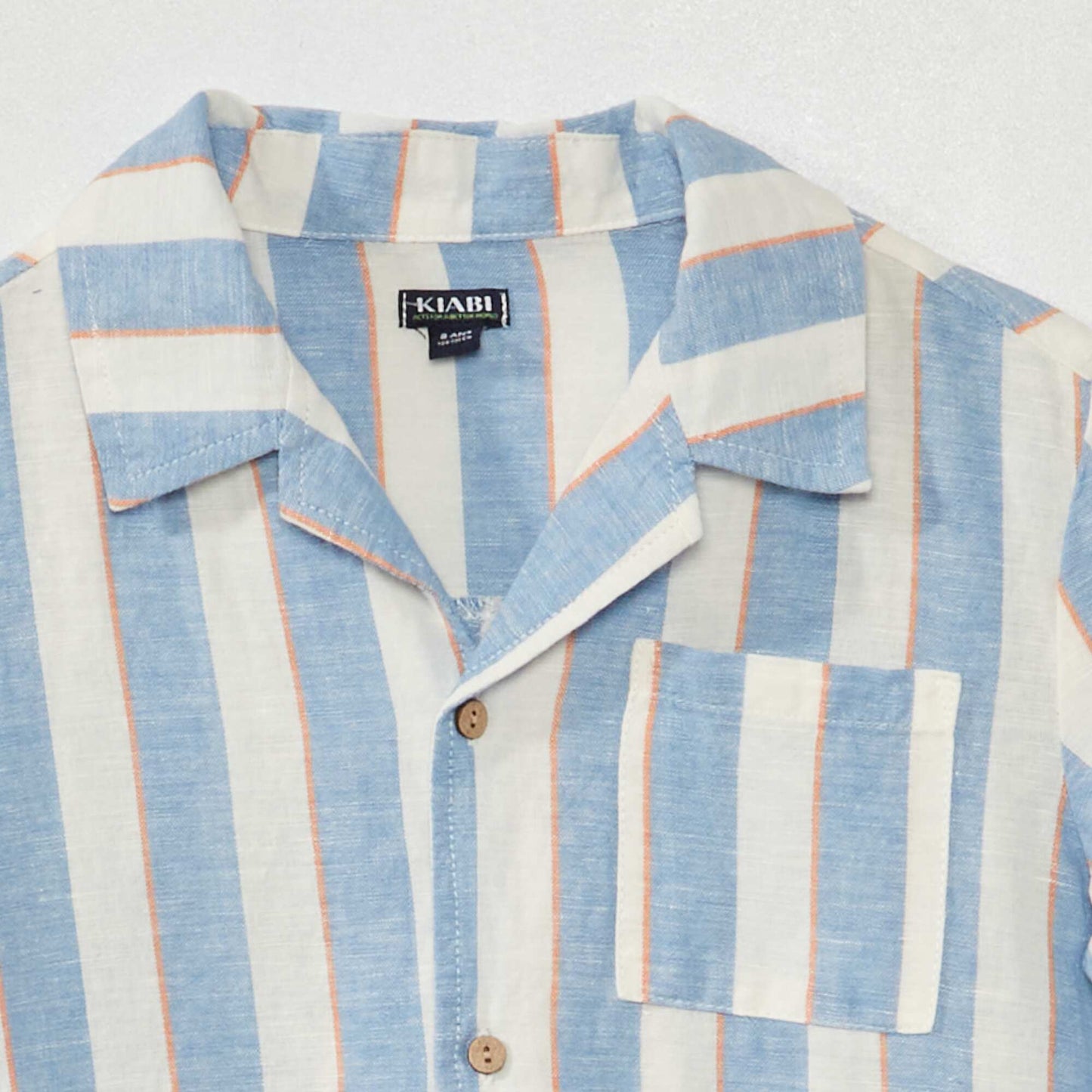 Chemise en lin manches courtes Bleu/blanc