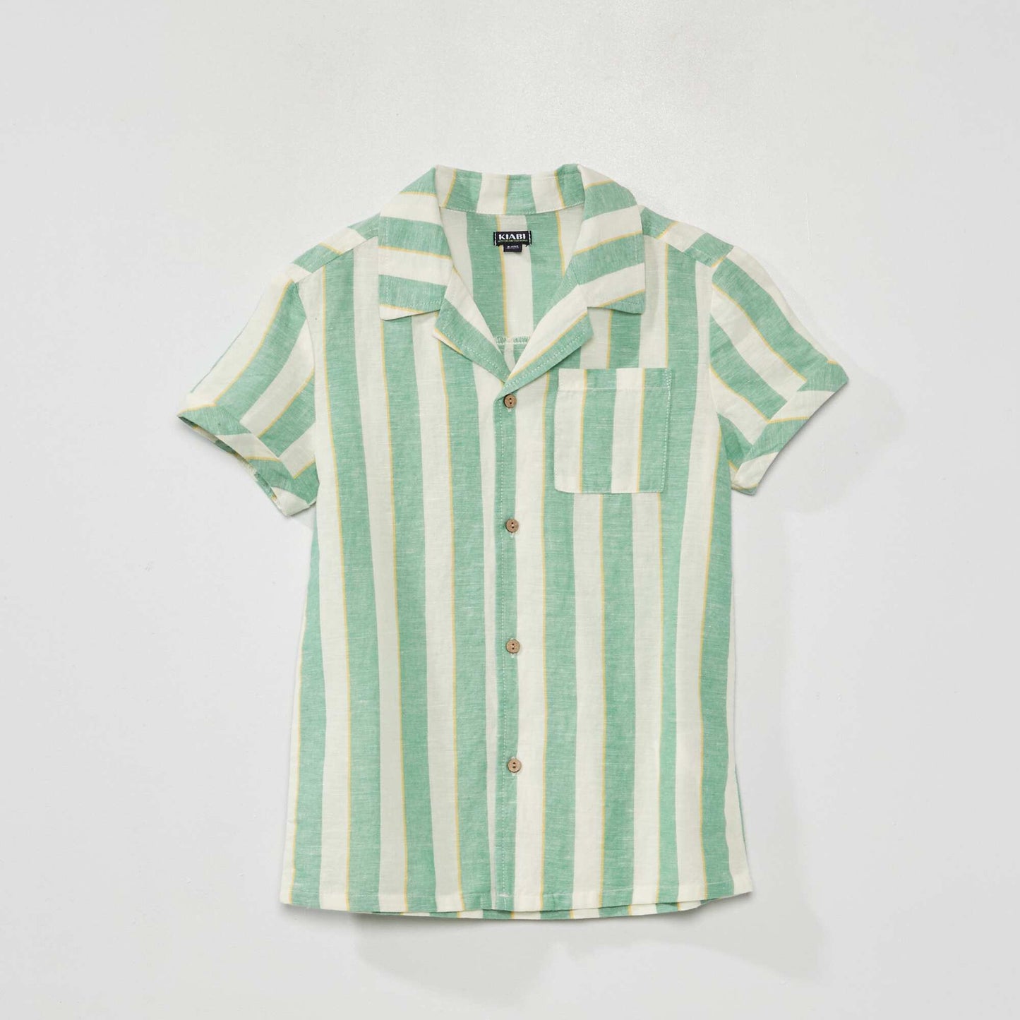 Chemise en lin manches courtes Vert/blanc