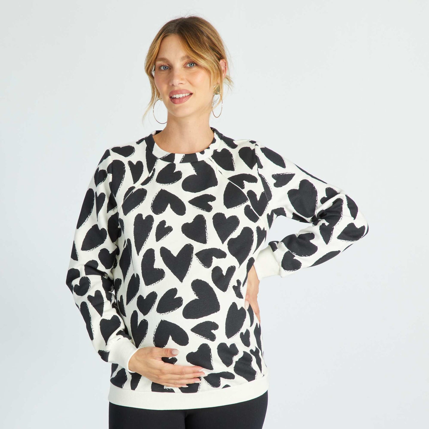 Sweat d'allaitement col rond Noir/blanc
