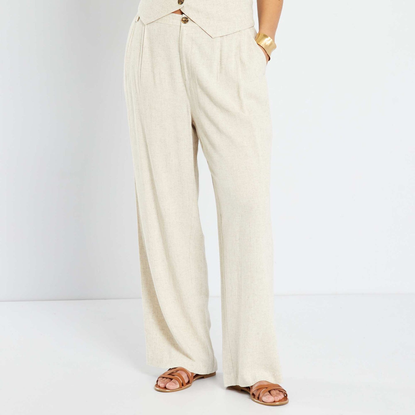 Pantalon large en lin Beige