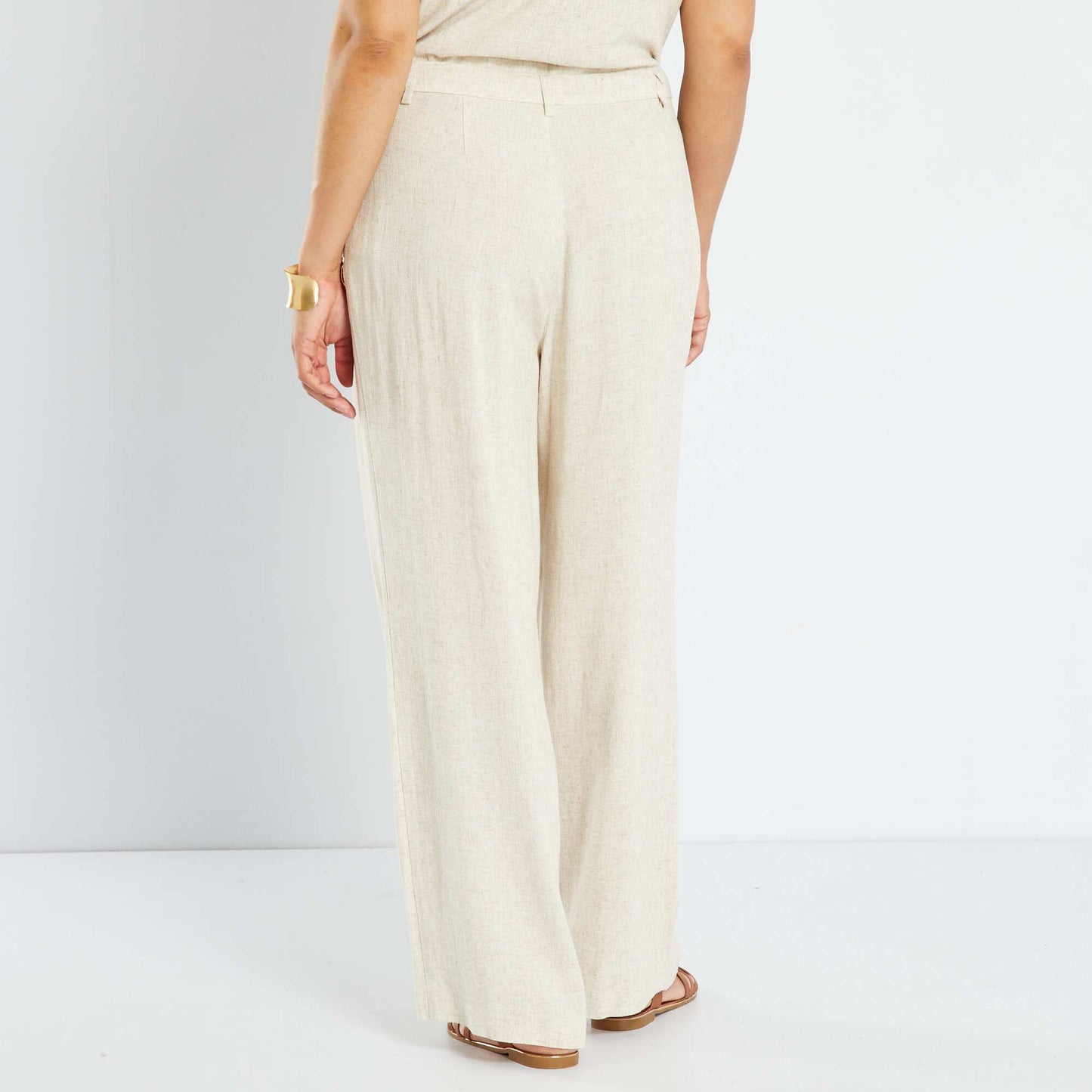 Pantalon large en lin Beige
