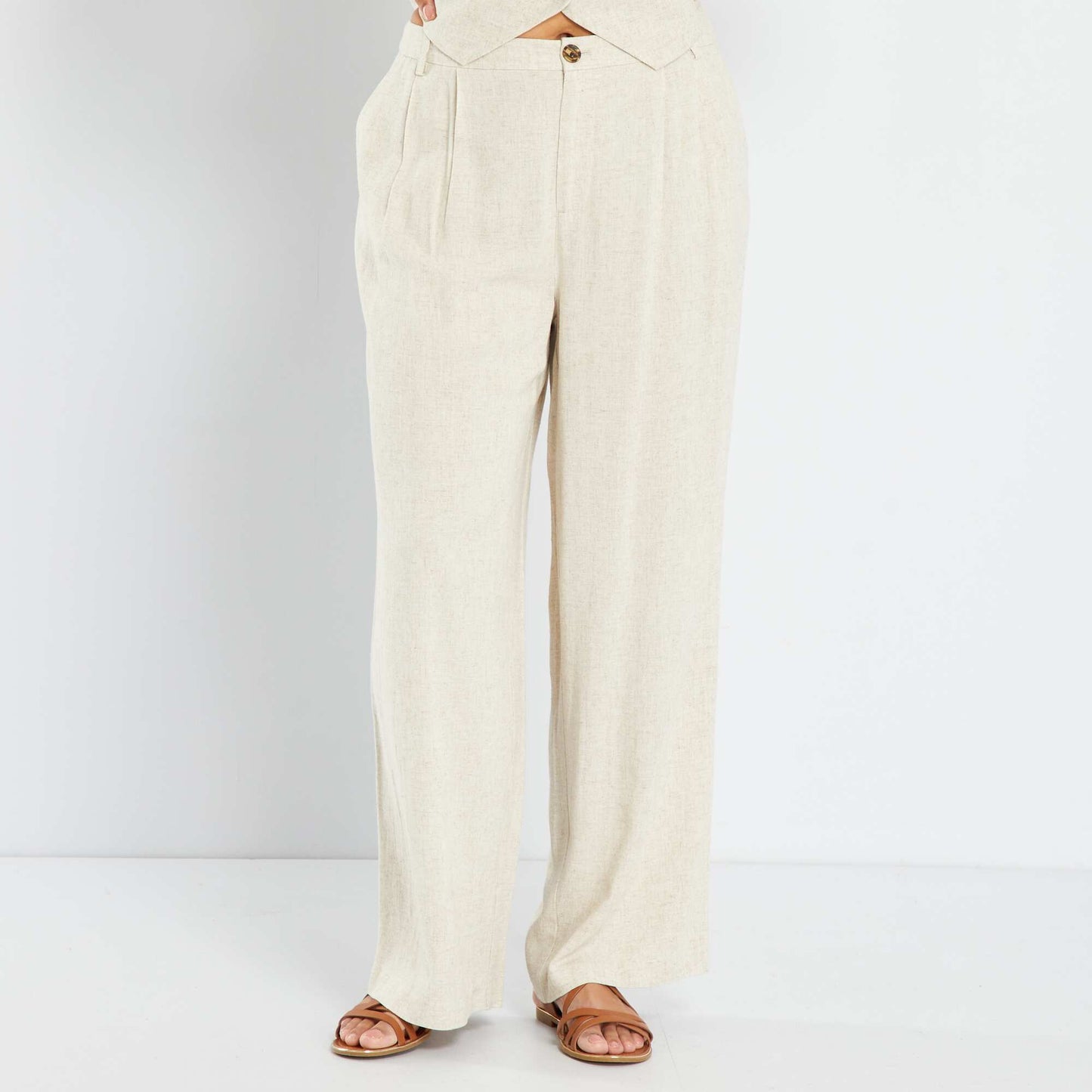 Pantalon large en lin Beige