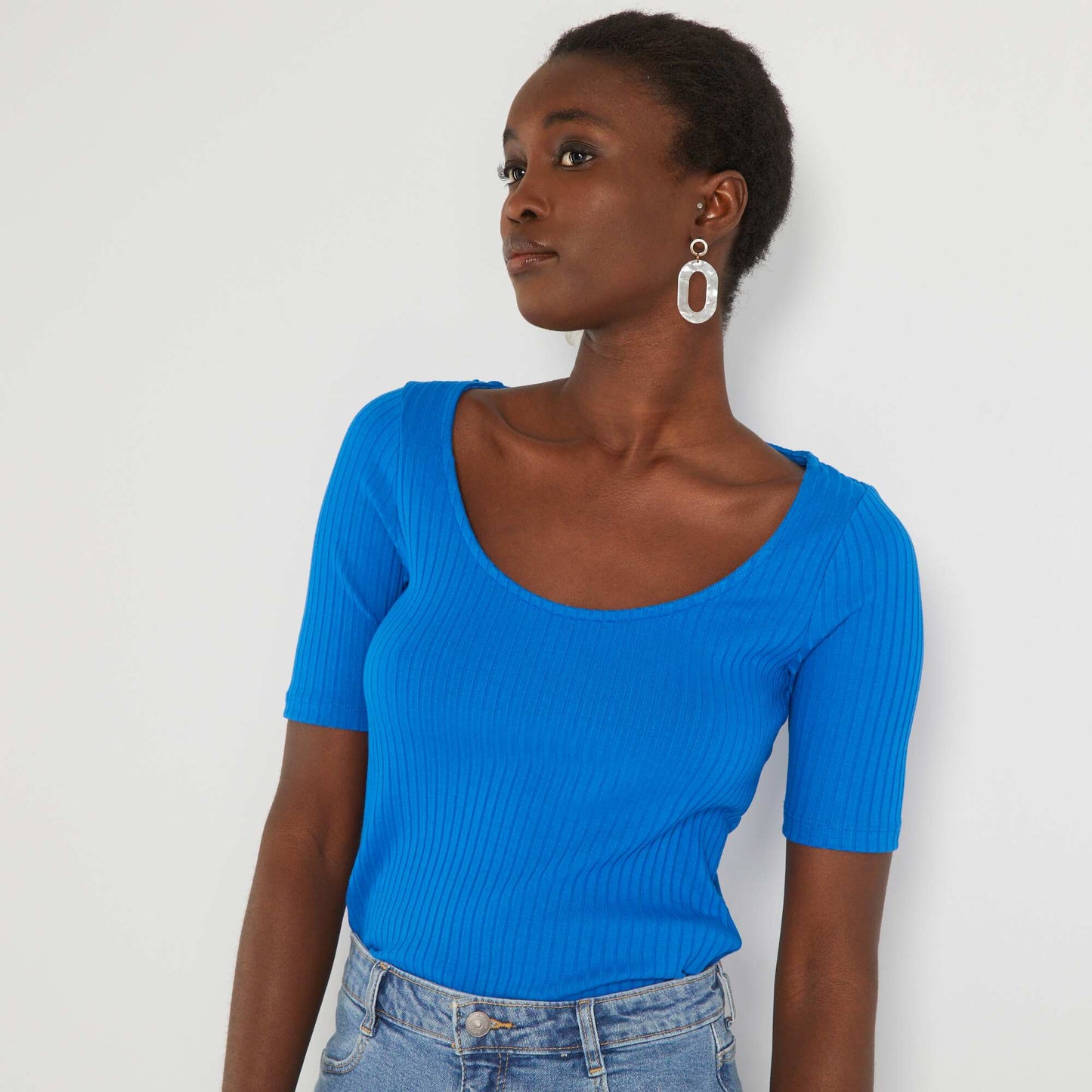 T-shirt en maille c tel e Bleu