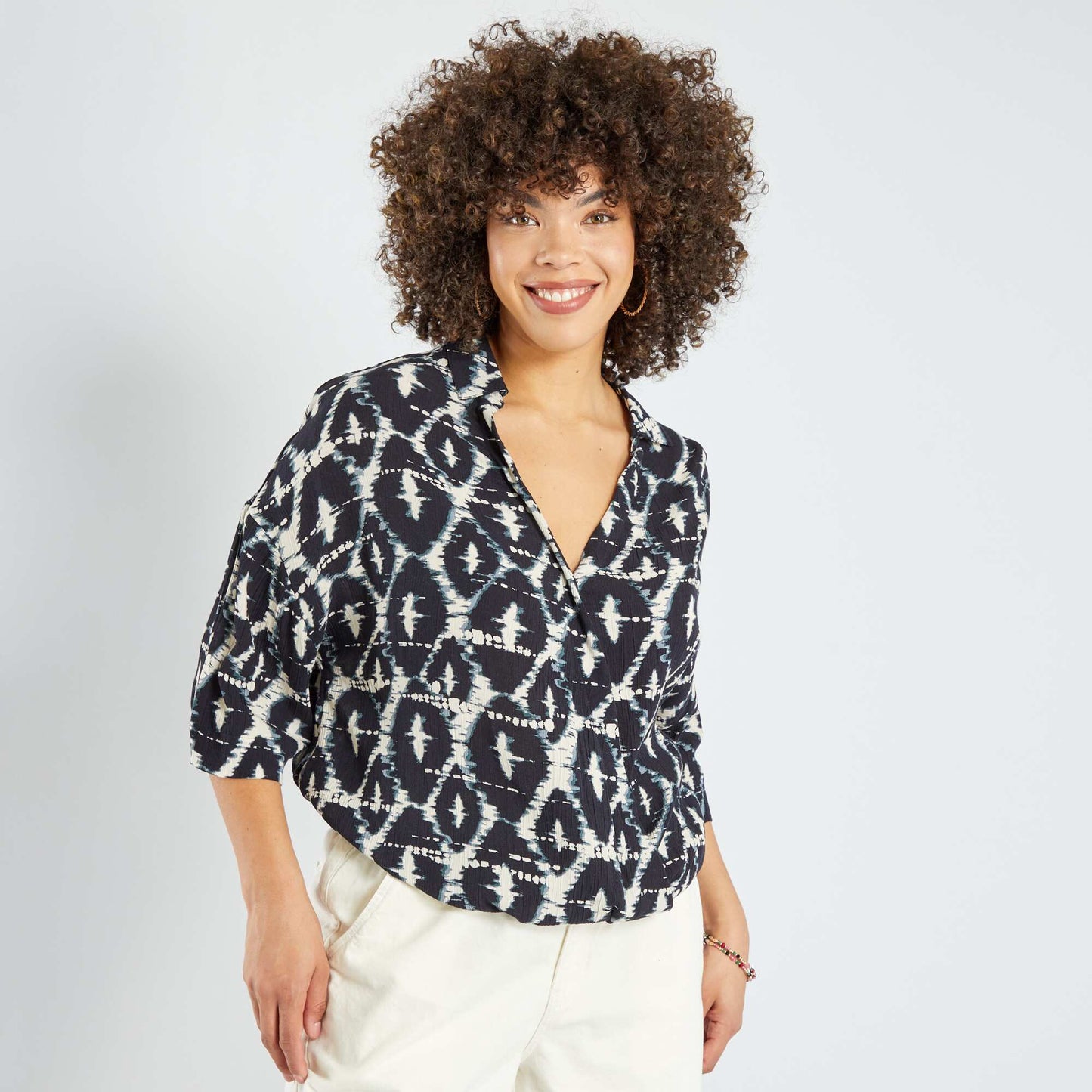 Blouse en maille cr p e 'tie and dye' Noir