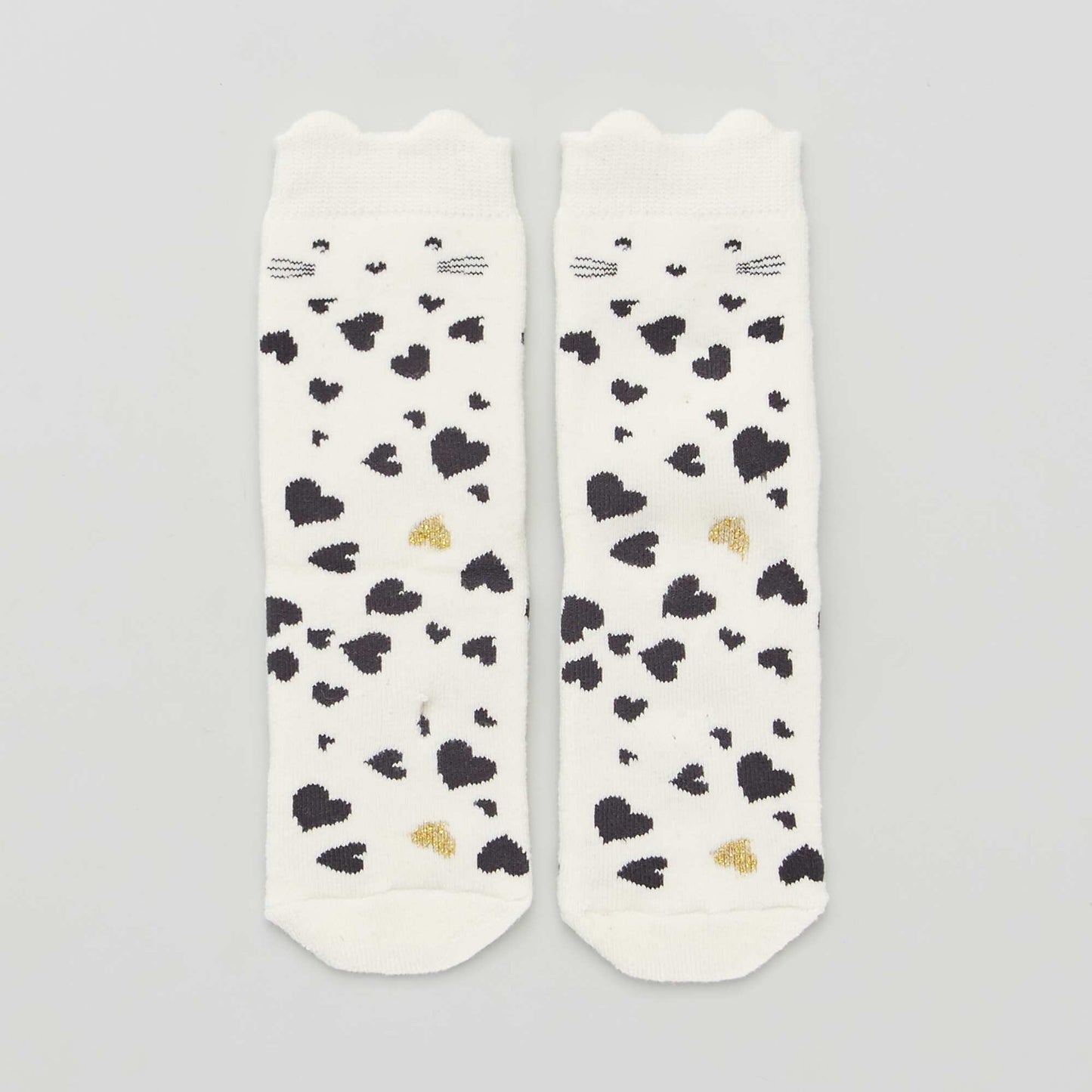 Lot de 2 paires de chaussettes 'coeurs' et 'chat' Marron/blanc