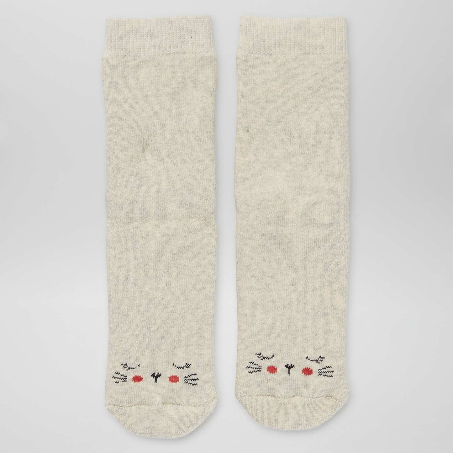 Lot de 2 paires de chaussettes 'coeurs' et 'chat' Rouge/beige