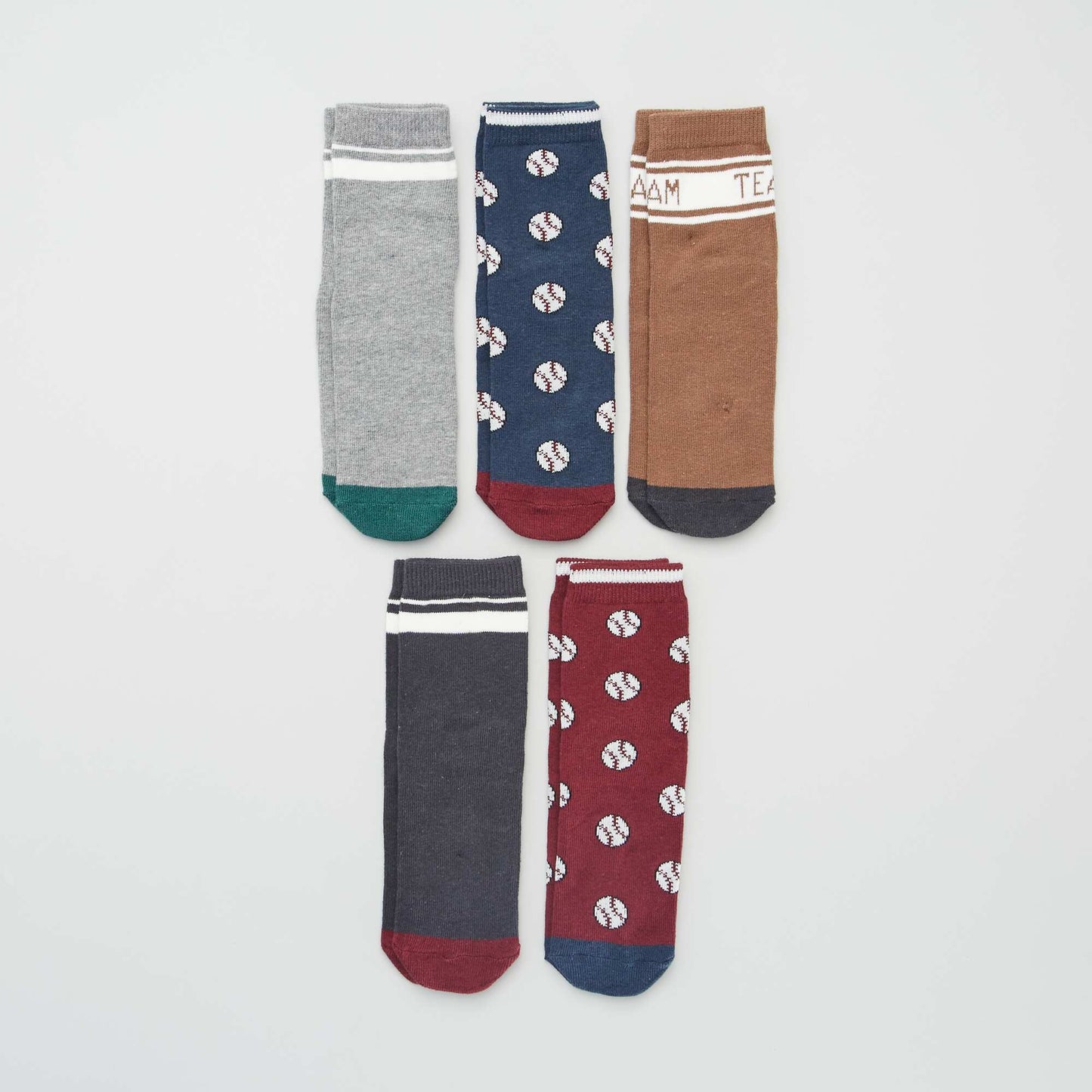 Lot 5 paires de chaussettes style sport Marron/gris/bordeaux