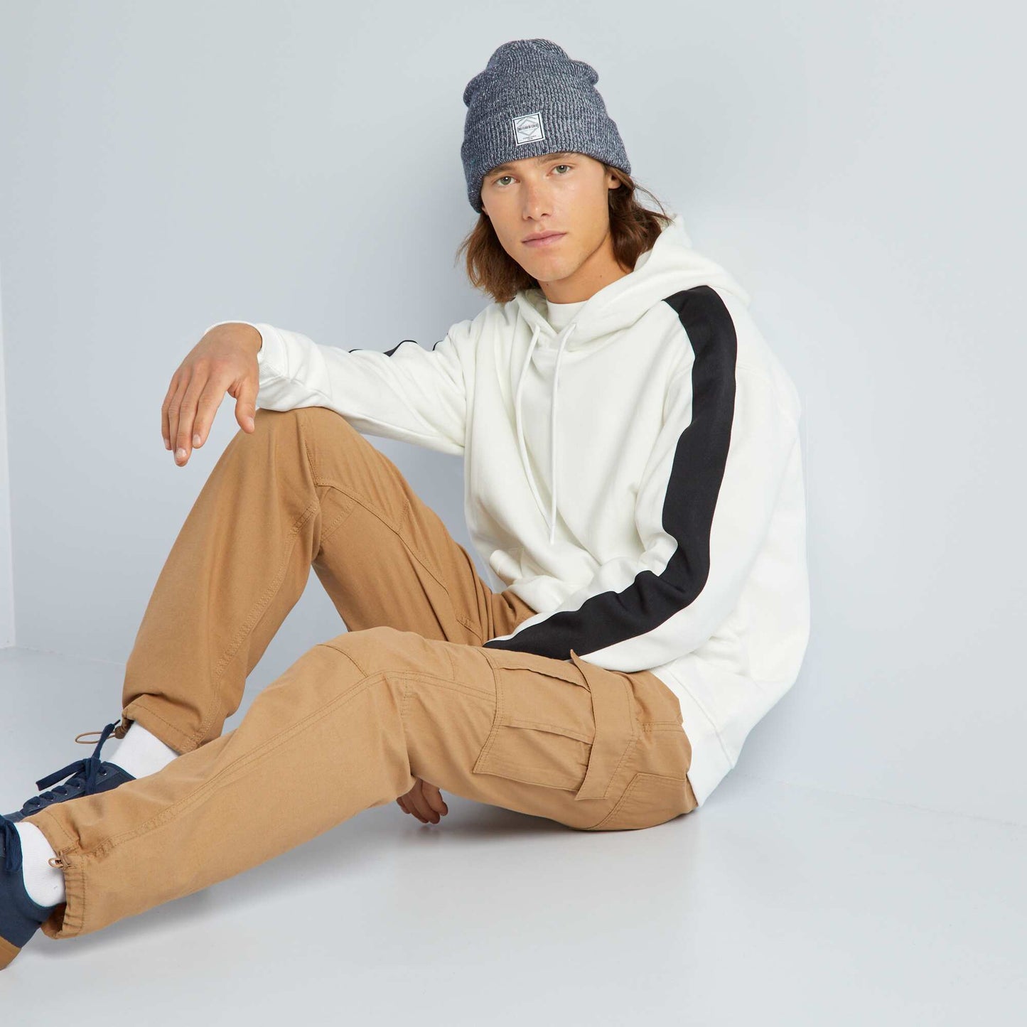 Sweat capuche bicolore blanc