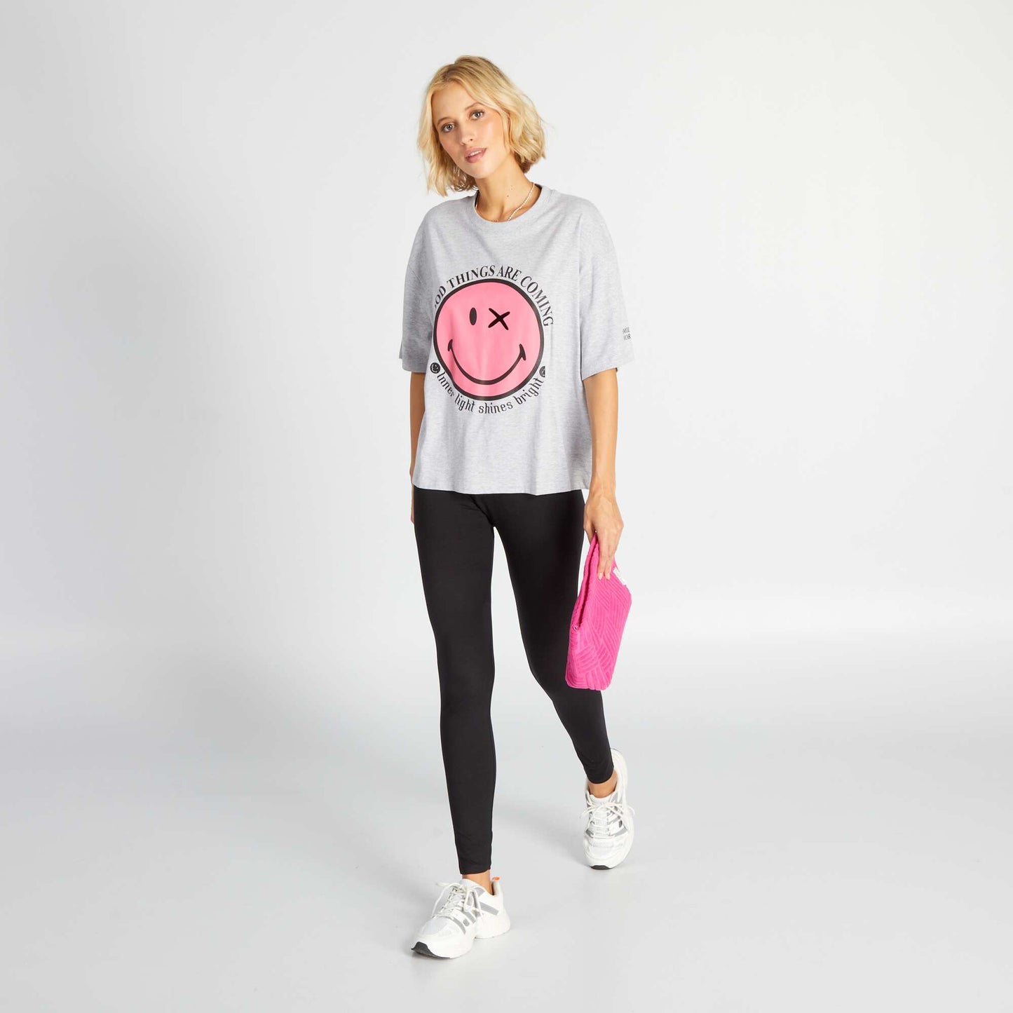 T-shirt manches courtes imprim 'smiley' Gris