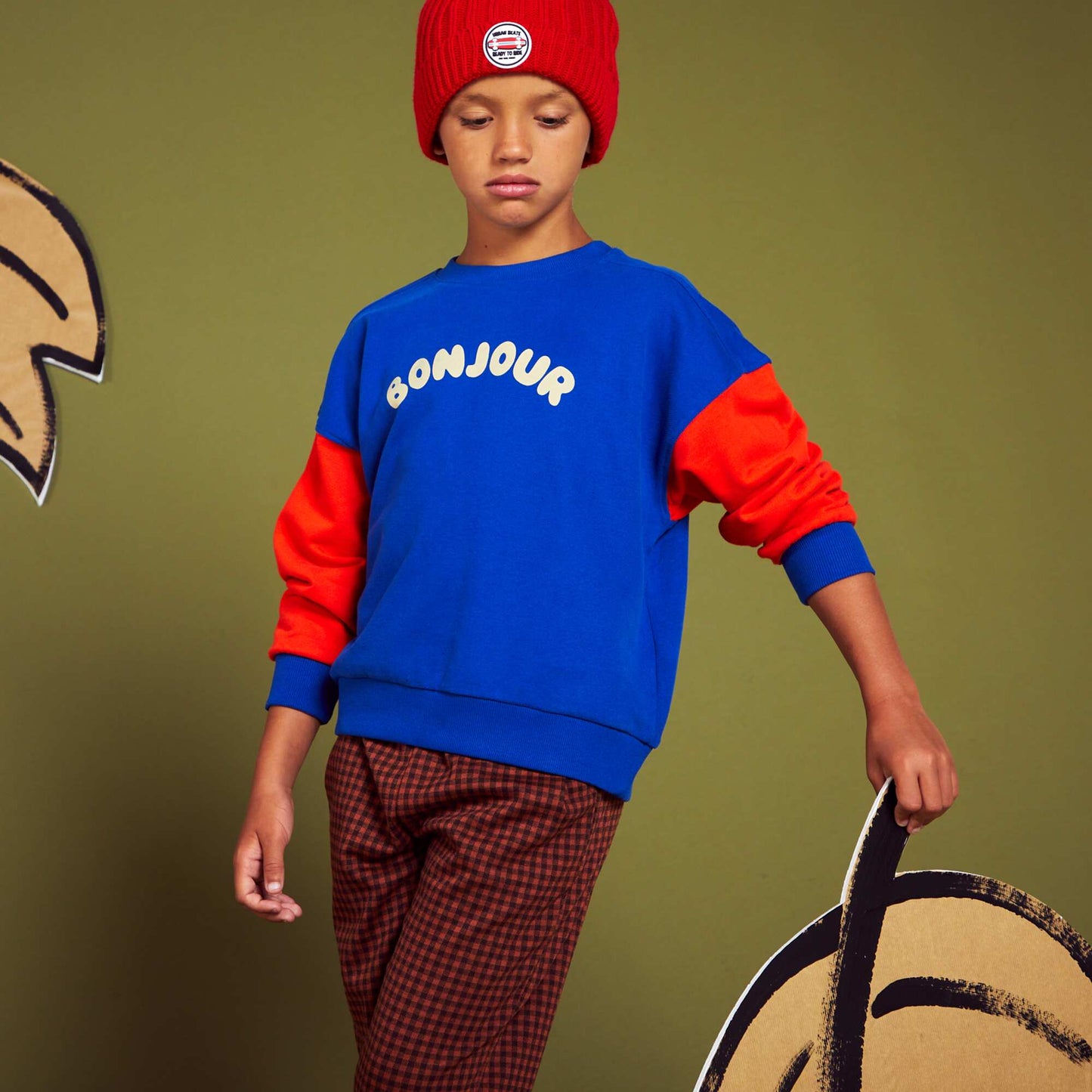 Sweat en molleton col rond Bleu/rouge