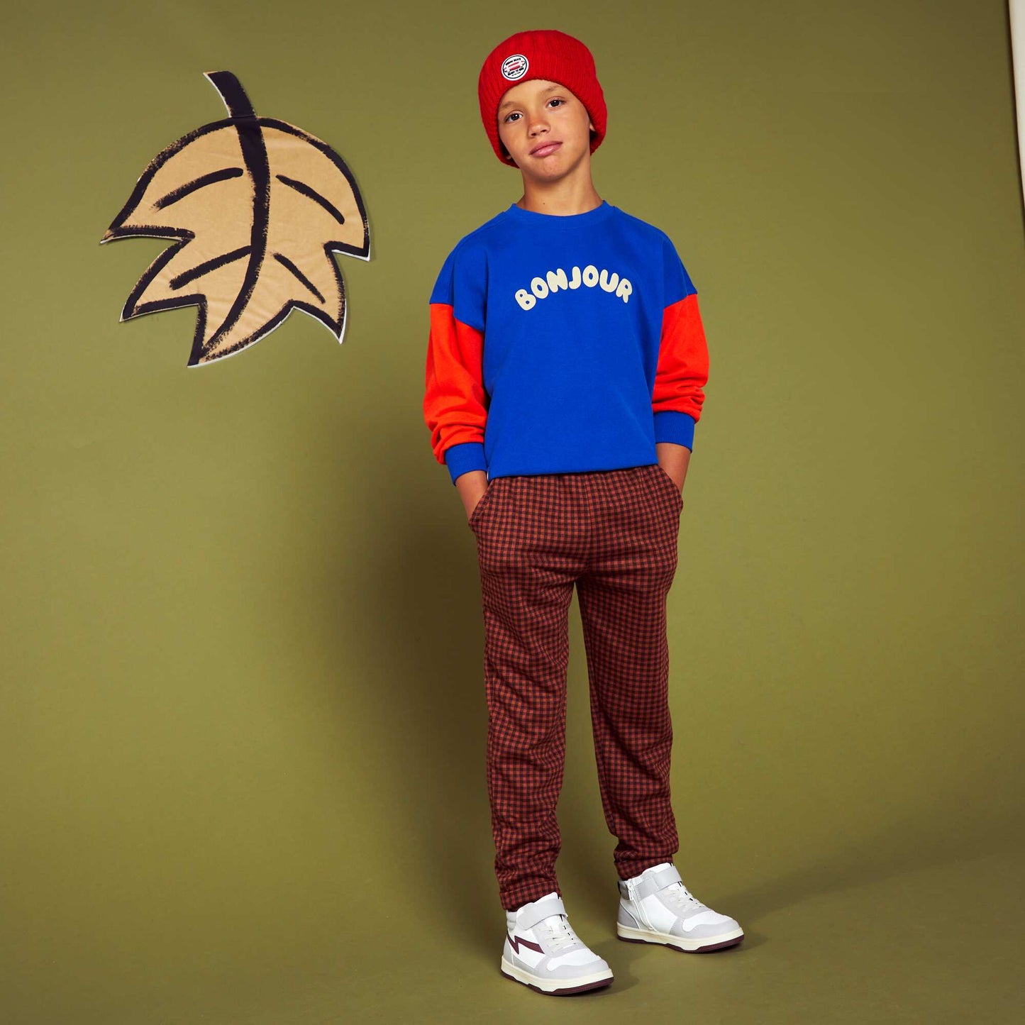Sweat en molleton col rond Bleu/rouge