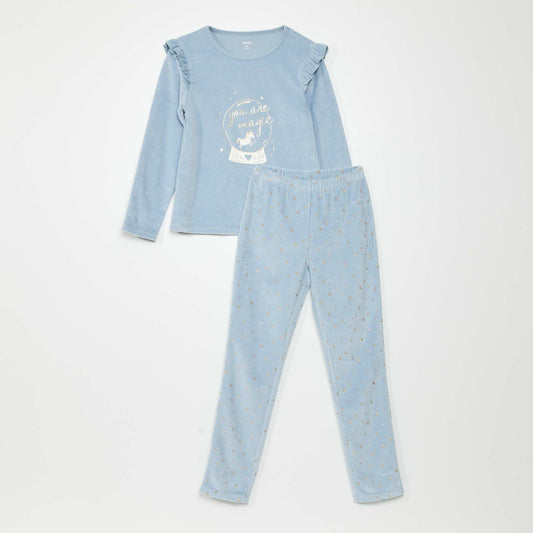 Pyjama long en velours - 2 pi ces Bleu