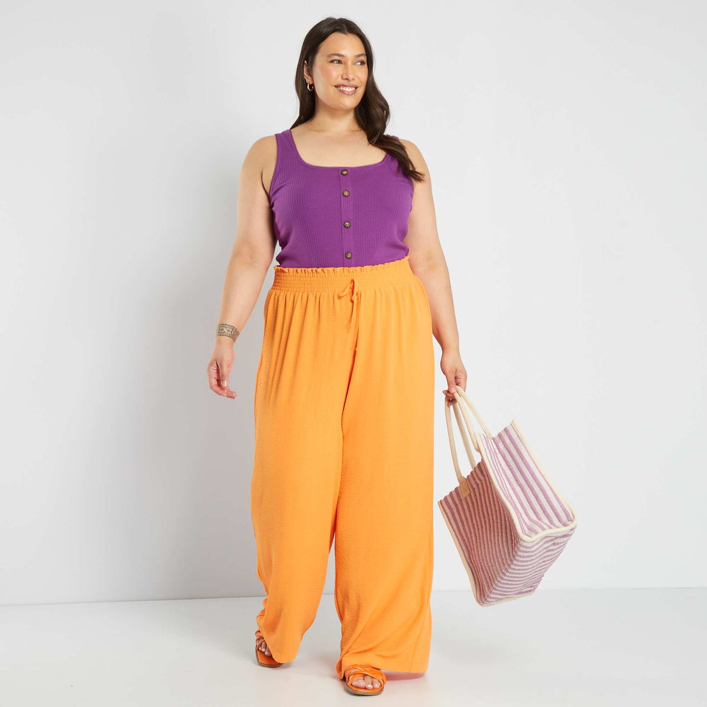 Pantalon fluide mati re cr p e orange