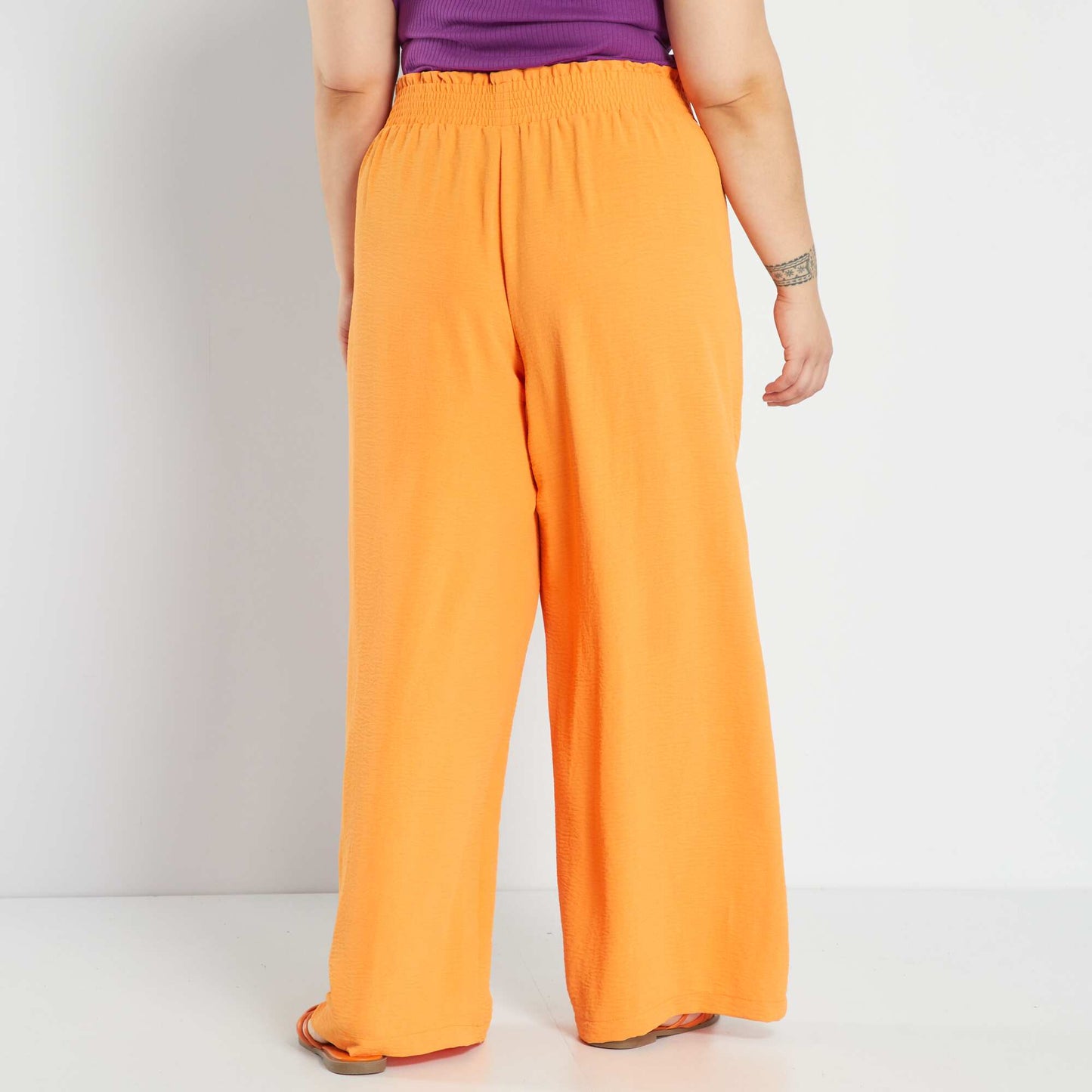 Pantalon fluide mati re cr p e orange