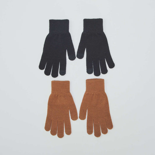 Lot de 2 paires de gants tactiles Noir/camel