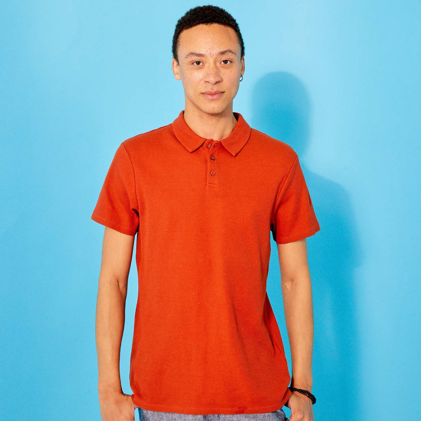 Polo en nid d'abeille uni marron